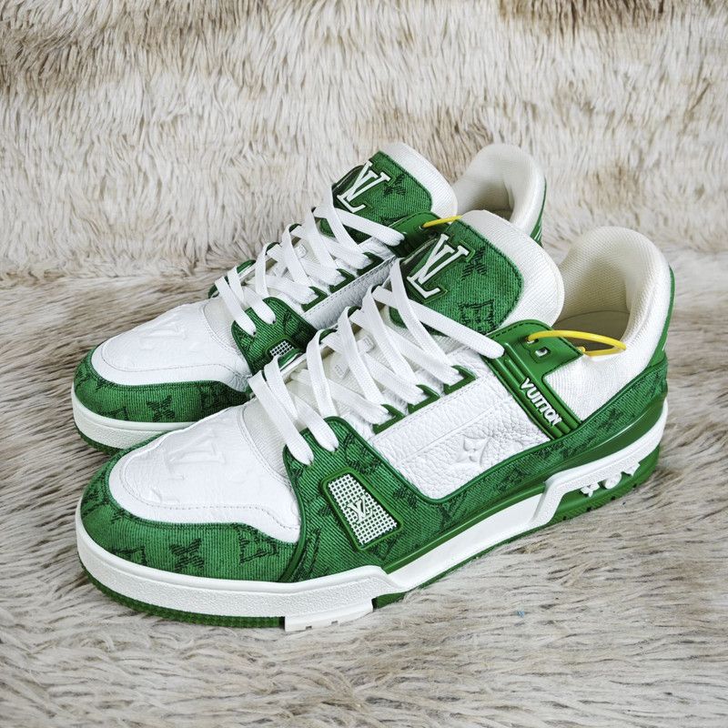 Louis Vuitton Green and White Trainer Sneakers 0079