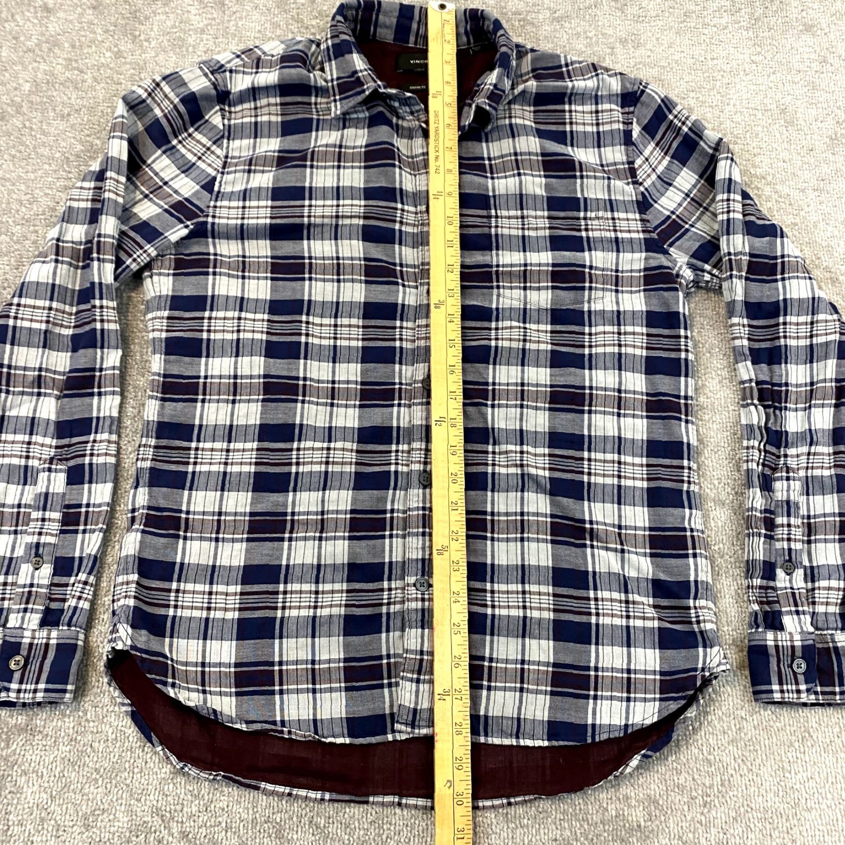 Vince VINCE Shirt Mens Medium Red White Blue Plaid Button Up Dress Casual Collared L/S Size US M / EU 48-50 / 2 - 4 Thumbnail