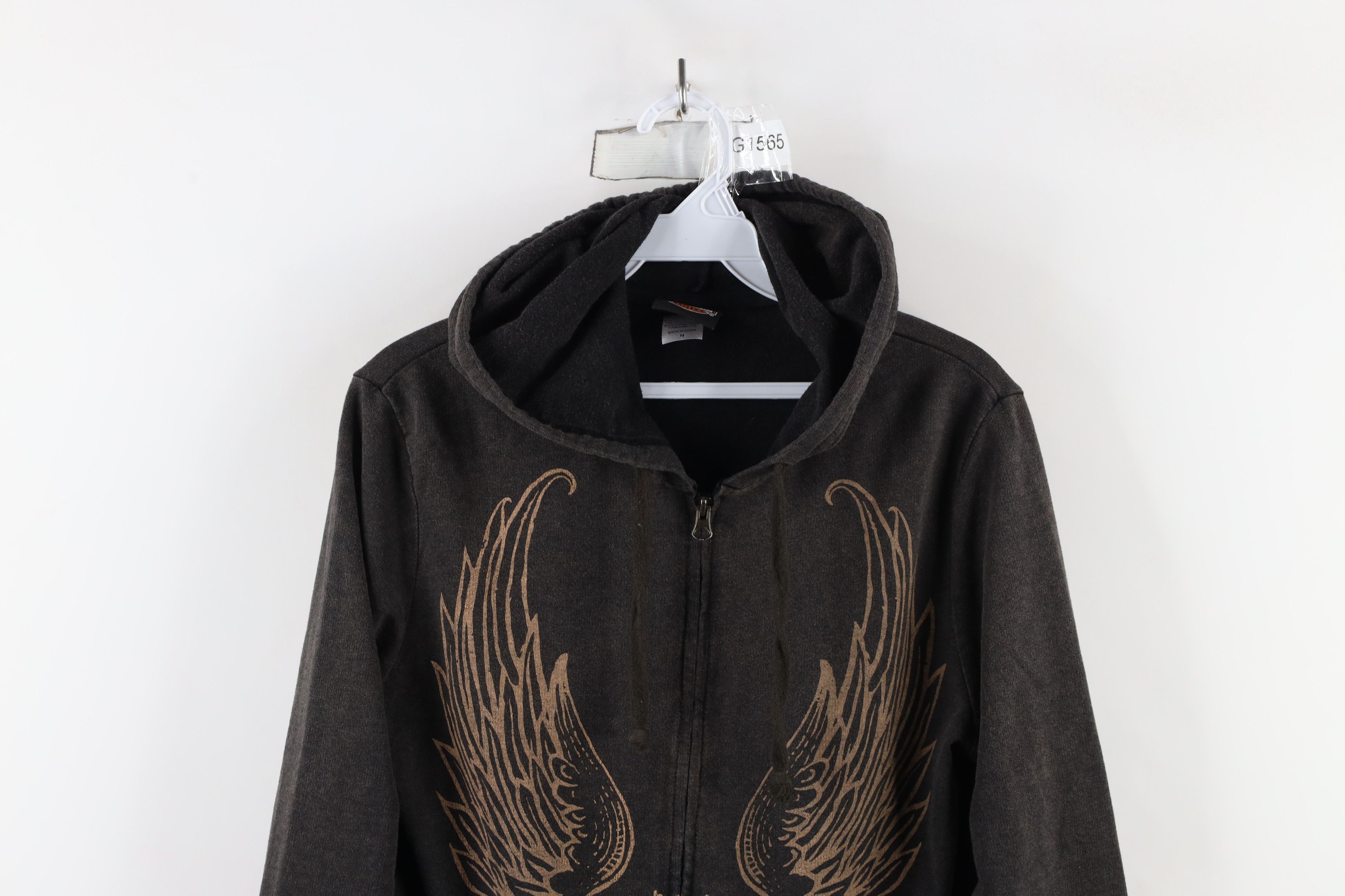 Harley Davidson × Vintage Vintage Y2K Harley Davidson Wash Crown Wings Full Zip Hoodie Size M / US 6-8 / IT 42-44 - 2 Thumbnail