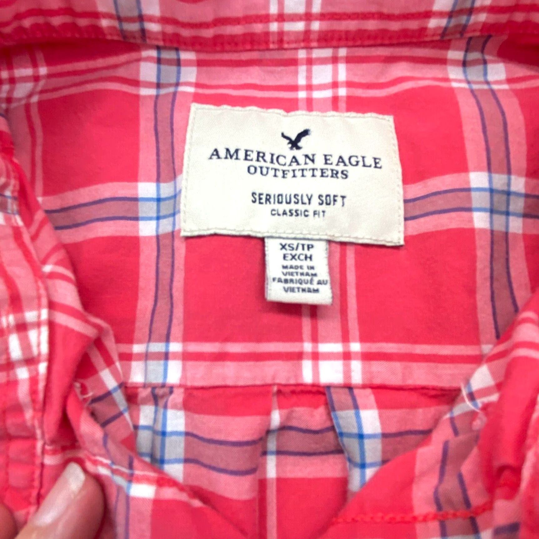 American Eagle Outfitters American Eagle Womens Plaid Button Up Shirt XS Pink Seriously Soft Classic Fit Size XS / US 0-2 / IT 36-38 - 3 Thumbnail