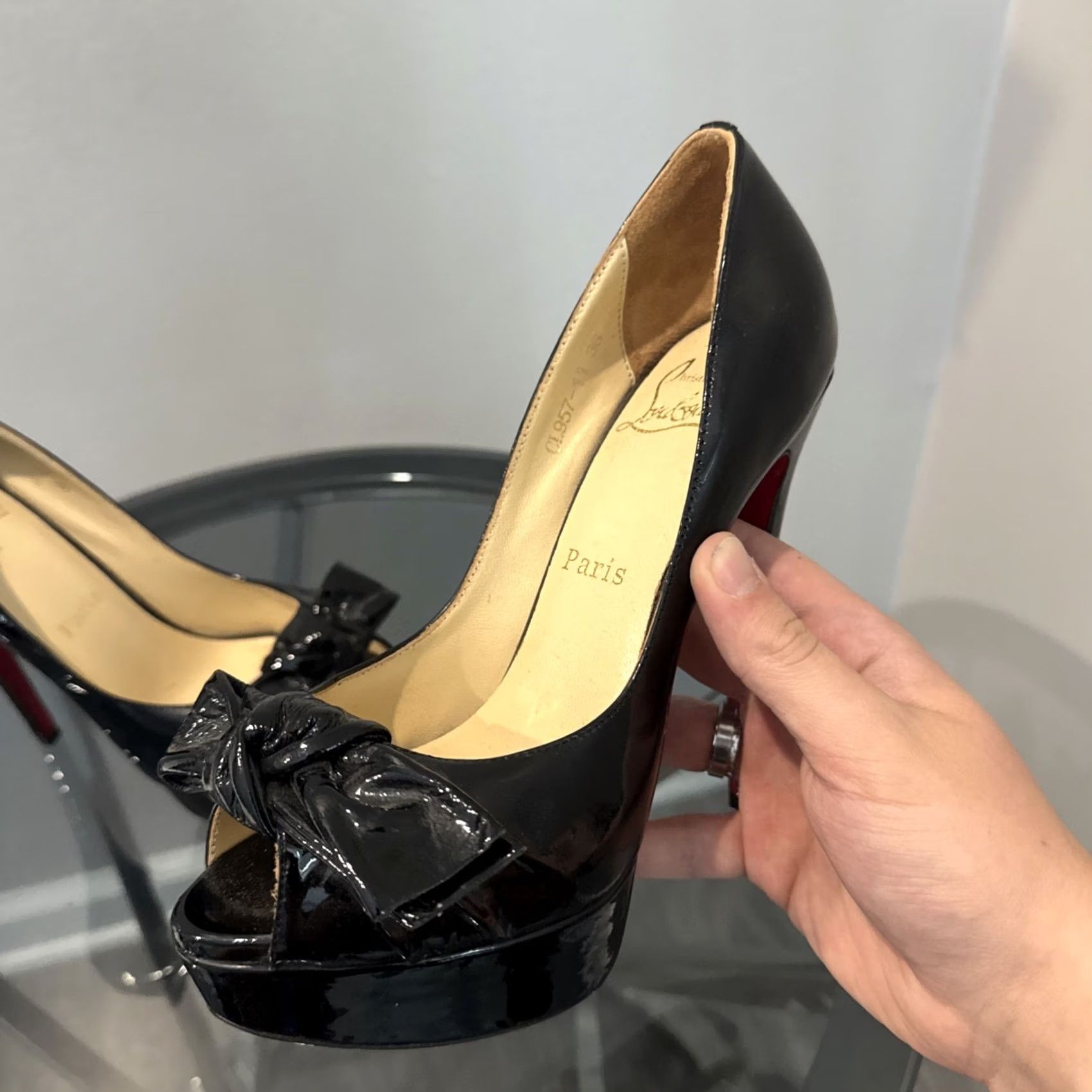 Christian Louboutin Christian Louboutin Pump Womens Black Patent Leather Madame Butterfly Peep Toe Pumps Size US 6 / IT 36 - 2 Thumbnail