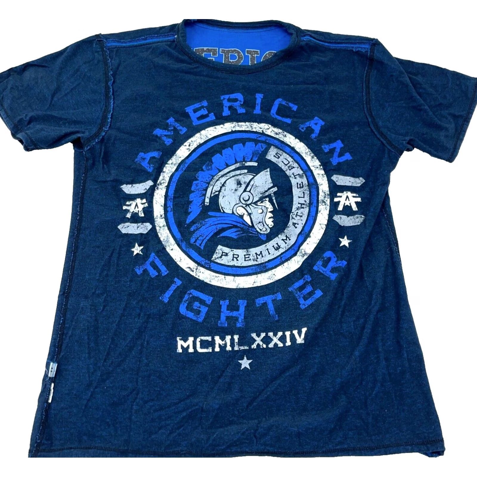 Vintage American Fighter Shirt Men Medium Blue Tee Reversible MMA Adult Two Sided Boxing Size US M / EU 48-50 / 2 - 2 Thumbnail