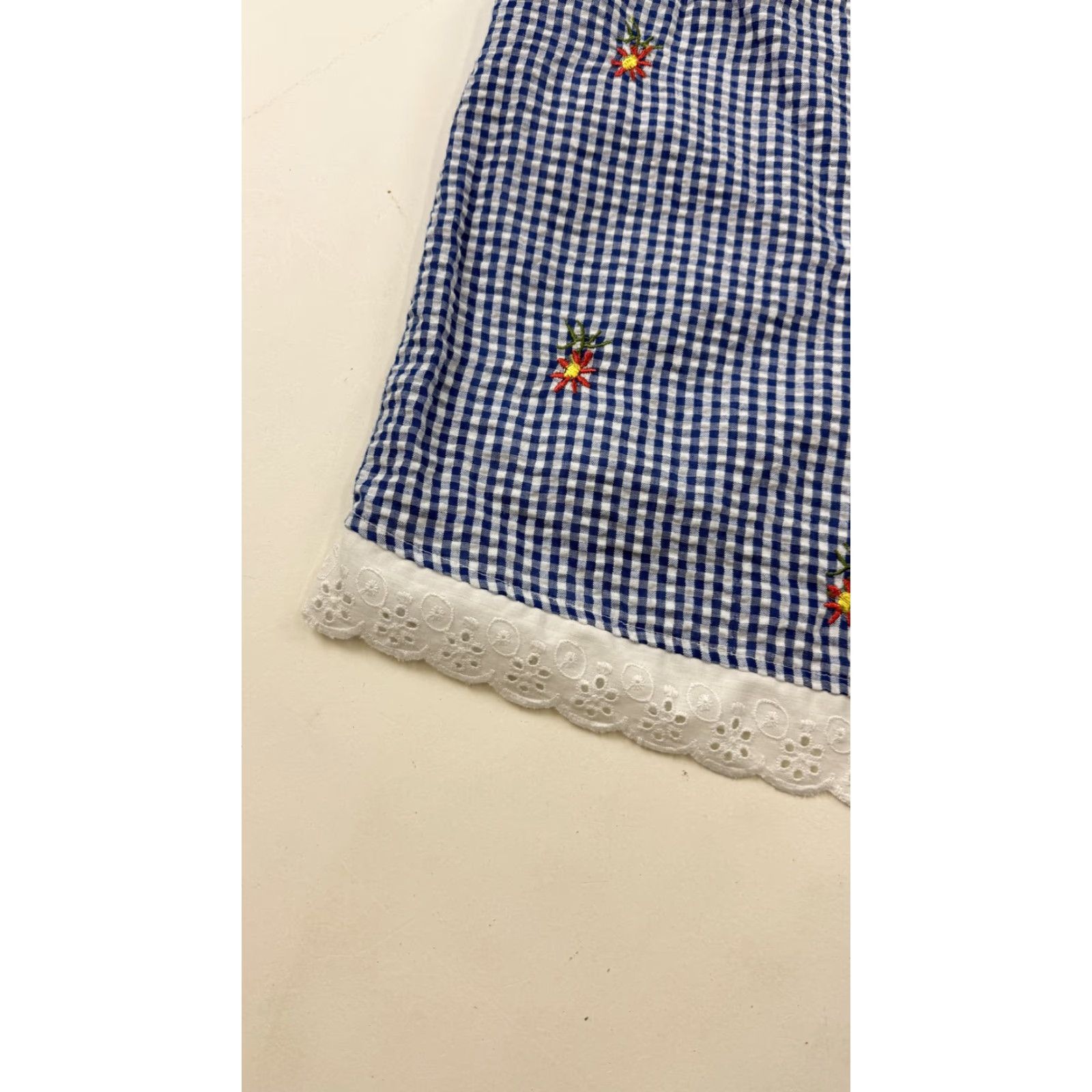 Vintage Alice Blue Tank Top Womens Cami Small Blue Gingham Floral Embroidered Lace Trim Size S / US 4 / IT 40 - 2 Thumbnail