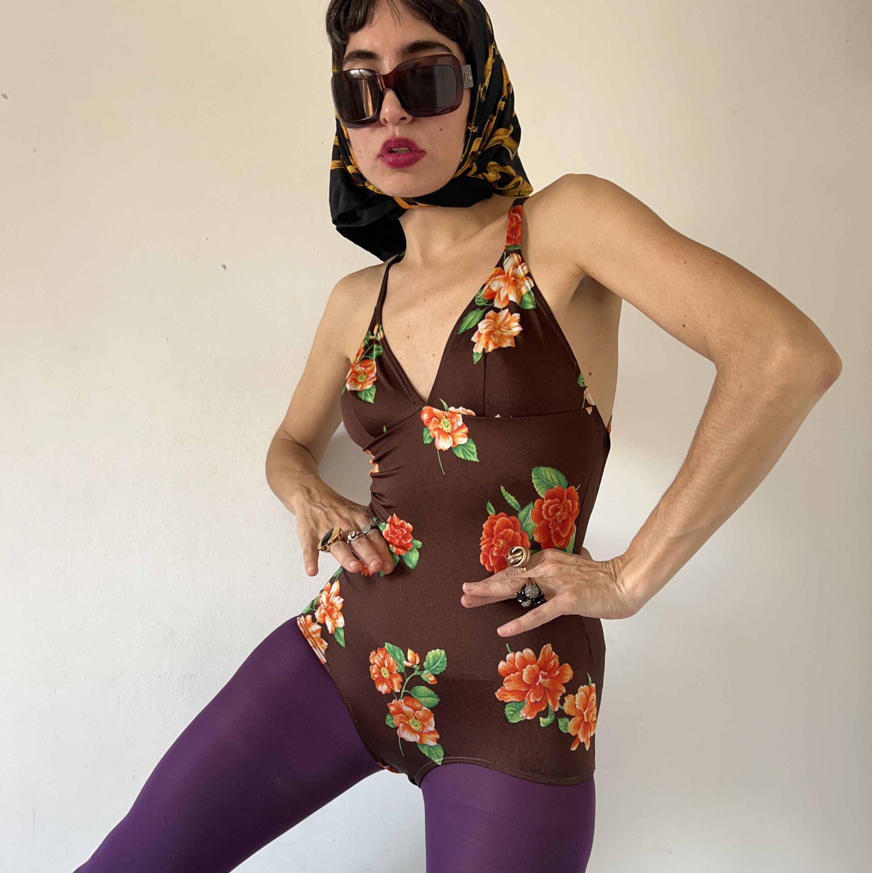 Vintage Vintage 90s Brown Floral Swimsuit Size XL / US 12-14 / IT 48-50 - 4 Thumbnail