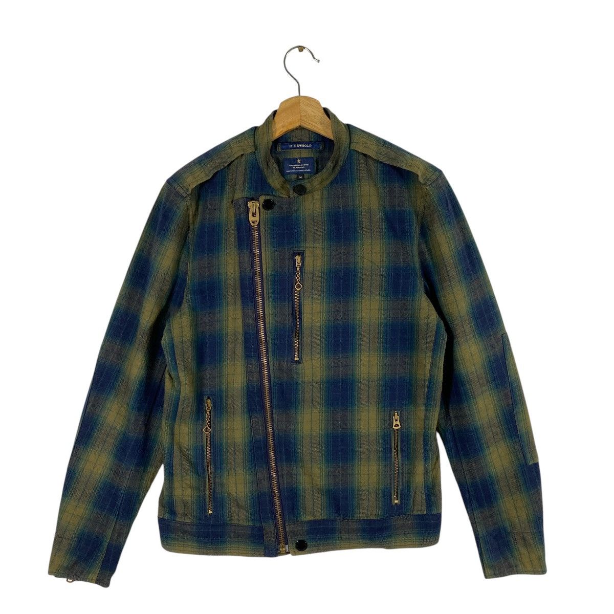 Vintage R.Newbold Plaid Zipper Biker Jacket M Size