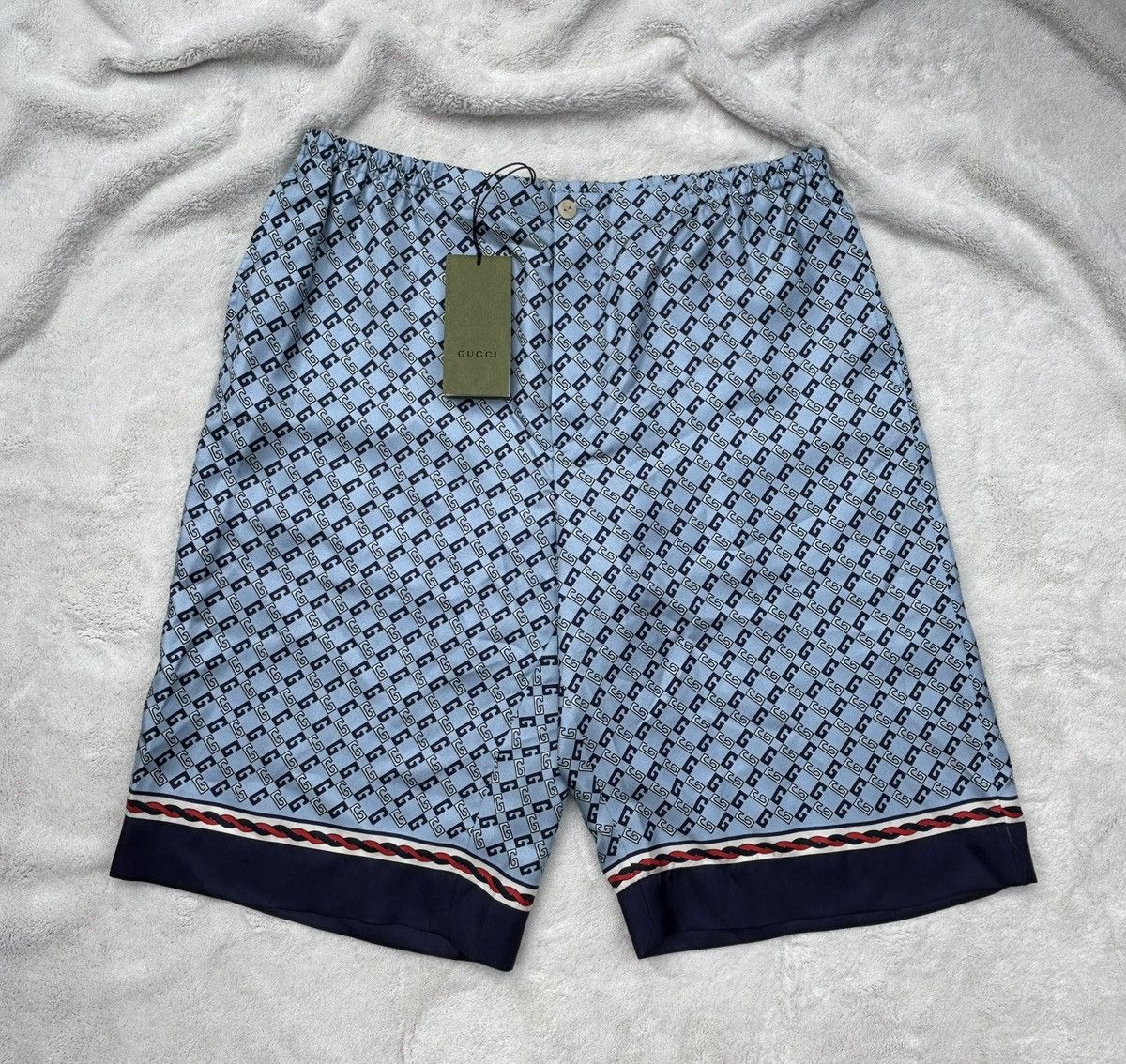 Gucci Silk Geometric Square G Print Shorts