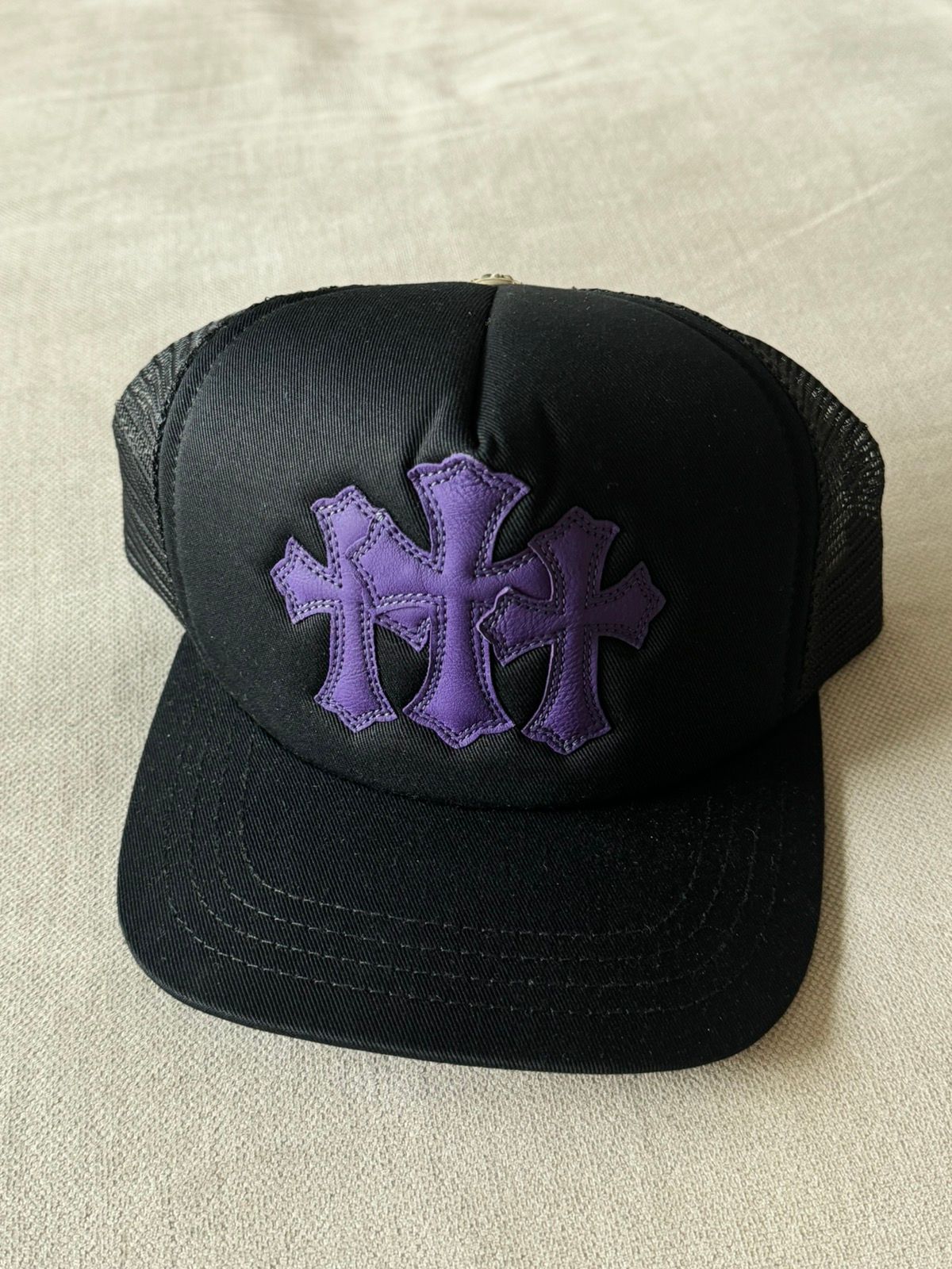 Pre-owned Chrome Hearts Cemetery Cross Patch Trucker Hat In Black