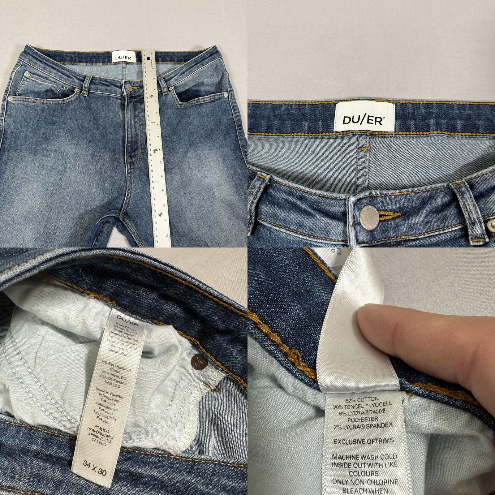 Denime DU/ER Jeans Mens 34x30 Blue Slim Straight Fit Stretch Denim Pants Western Work Jeans Size US 34 / EU 50 - 8 Thumbnail
