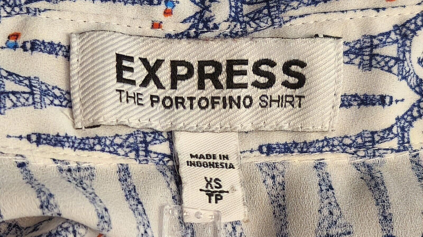 Express Express Portofino Size XS Blouse Eifel Tower Roll Tab Sleeve Size XS / US 0-2 / IT 36-38 - 7 Thumbnail