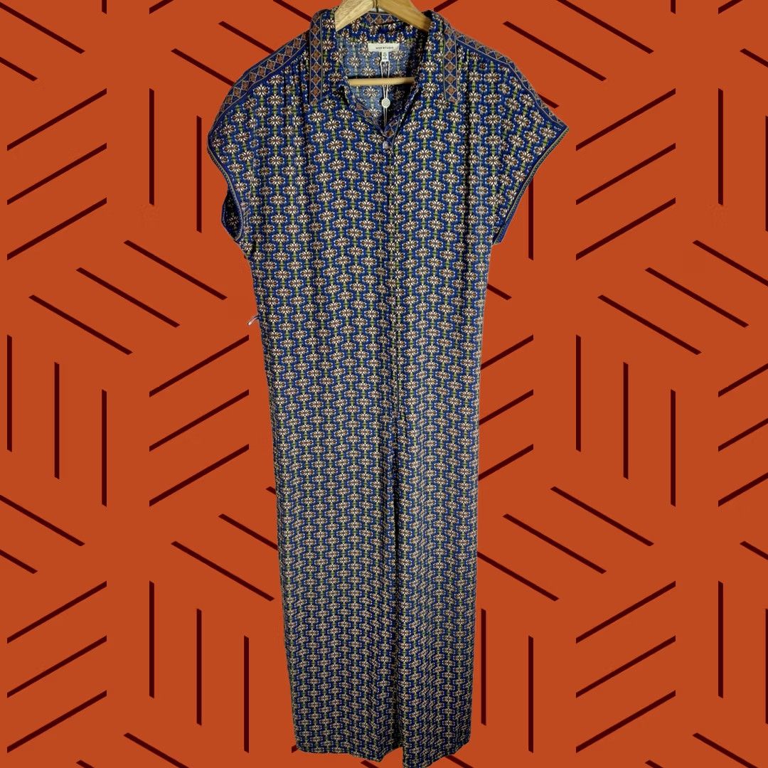 Vintage MAX STUDIO Jumpsuit Short Sleeve Collared Women XL Blue Floral Pattern NWT Size 40" / US 18 - 1 Thumbnail