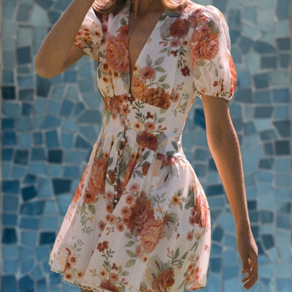 Vintage VINTAGE SOFIA The Label Sienna Short Sleeve Mini Dress Sunset Floral Women's US 4-6 New Size 32" / US 10 / IT 46 - 1 Thumbnail