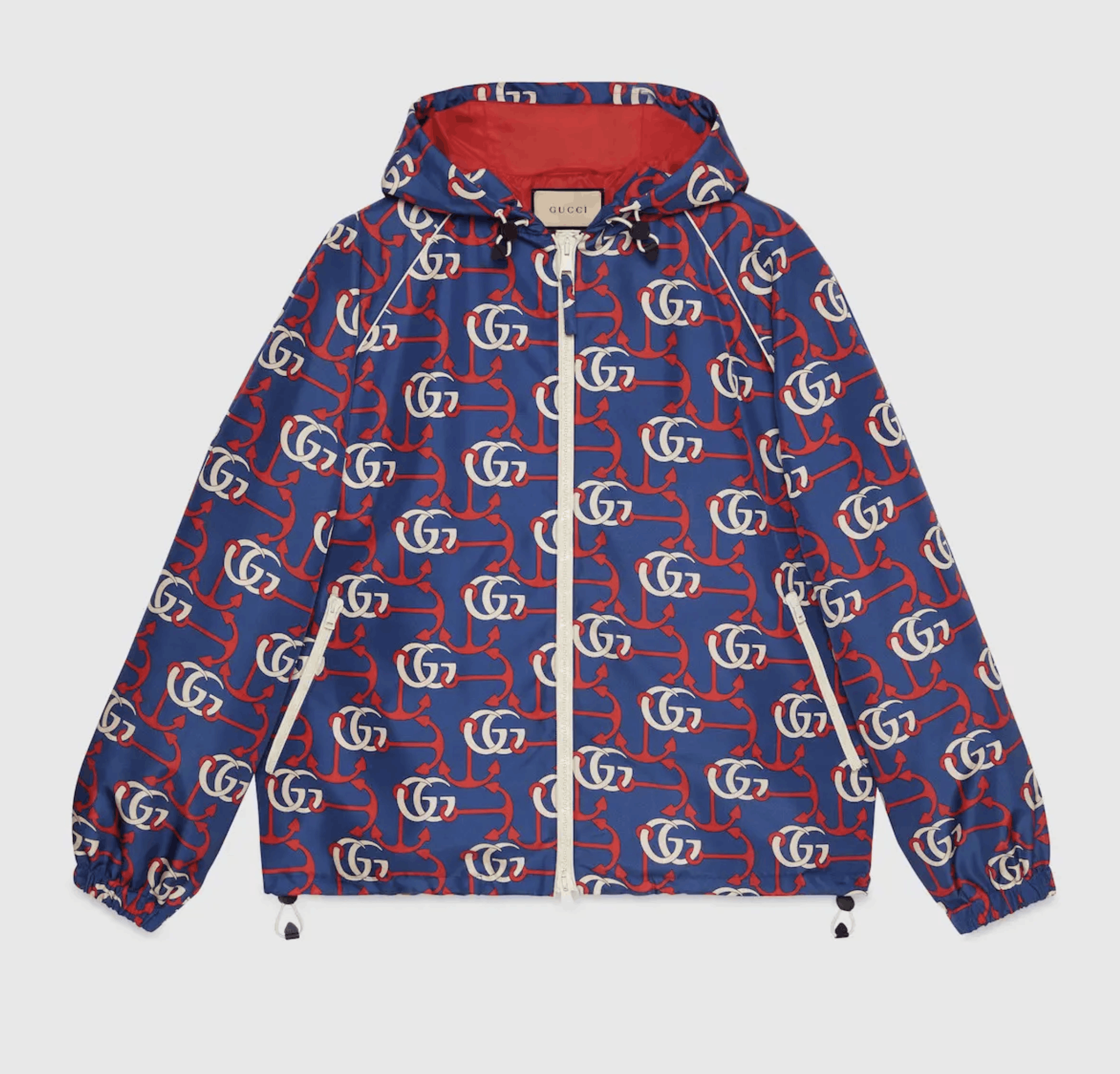 Gucci 52 XL - Gucci Double G Anchor Print Jacket Hooded Red Blue Size US L / EU 52-54 / 3 - 1 Thumbnail