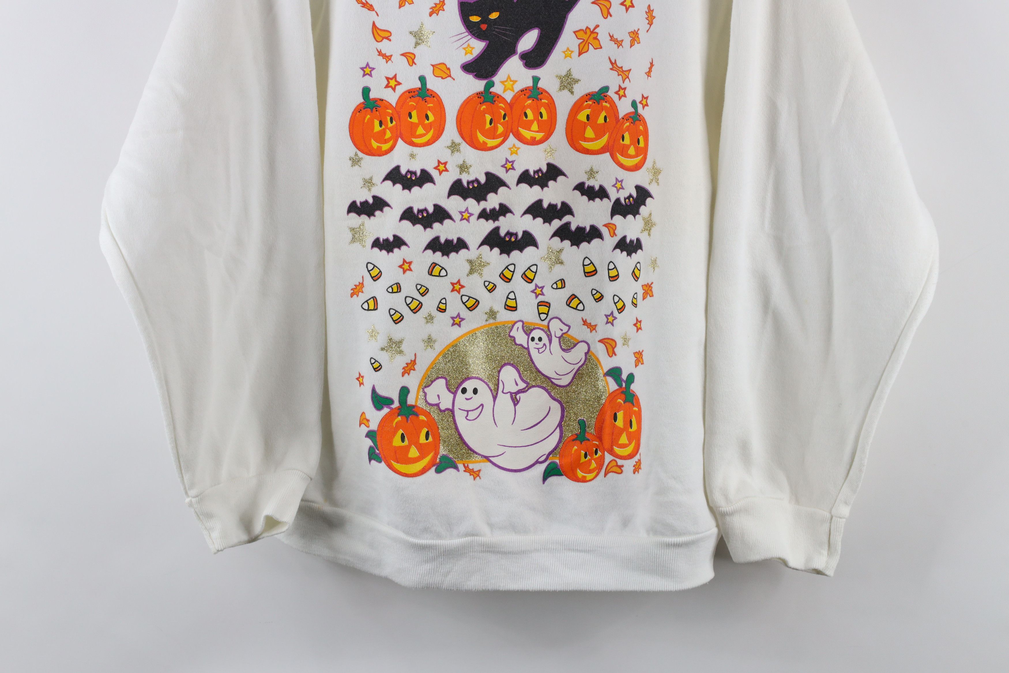Vintage Vintage 90s Halloween Pumpkin Ghost Cat Sweatshirt USA Size L / US 10 / IT 46 - 3 Thumbnail