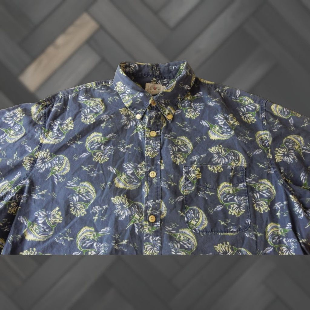J.Crew VTG J.CREW Shirt Men Hawaiian Blue Cotton Short Sleeve L Marlins Sailfish Swordfish 90s Size US L / EU 52-54 / 3 - 1 Thumbnail
