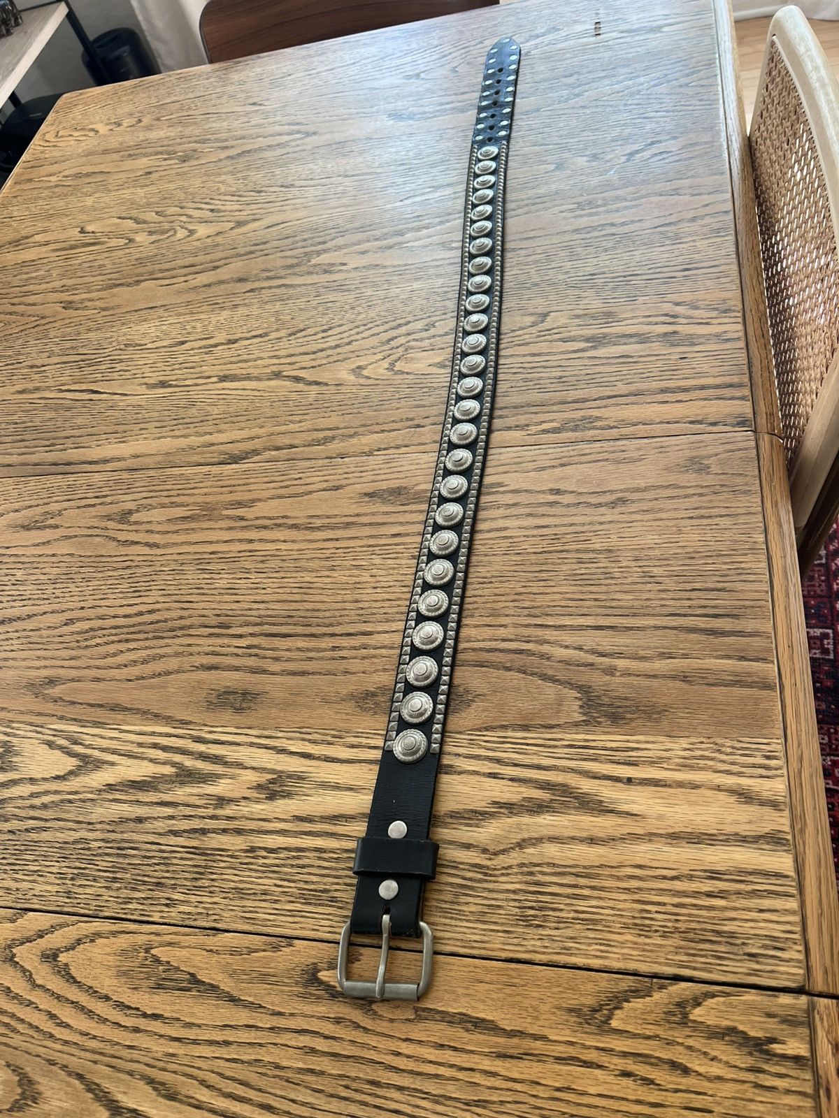 Other Black Leather Belt with Silver Studs Size 36 - 1 Thumbnail