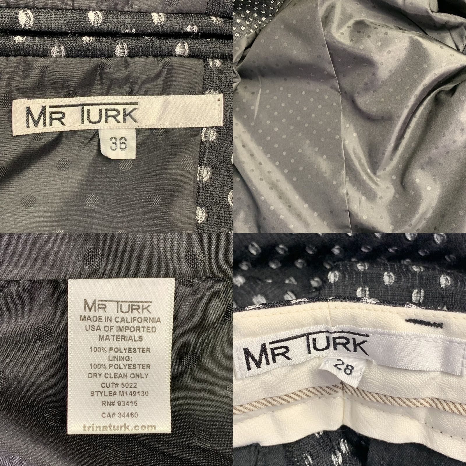 Mr Turk MR TURK Suit 36 Regular Black White Perforated Polyester Notch Lapel Men Size 36R - 8 Thumbnail
