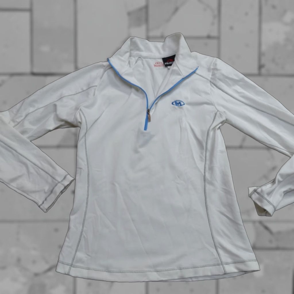 Barker MARKER Womens Sweater Small White 1/4 Zip Pullover Solid Polartec Made in USA Shirt Adult Small White 1/4 Zip Athletic Running Womens Size S / US 4 / IT 40 - 1 Thumbnail