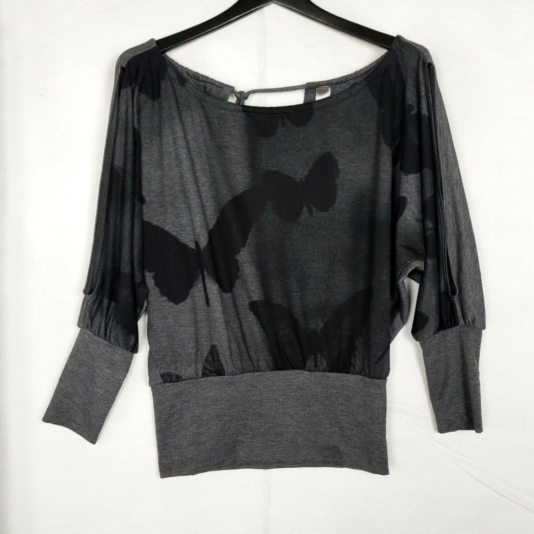 Vintage GO COUTURE Blouse Shirt Off the Shoulder Dolman TOP Womens M Gray NYOT Size M / US 6-8 / IT 42-44 - 4 Thumbnail