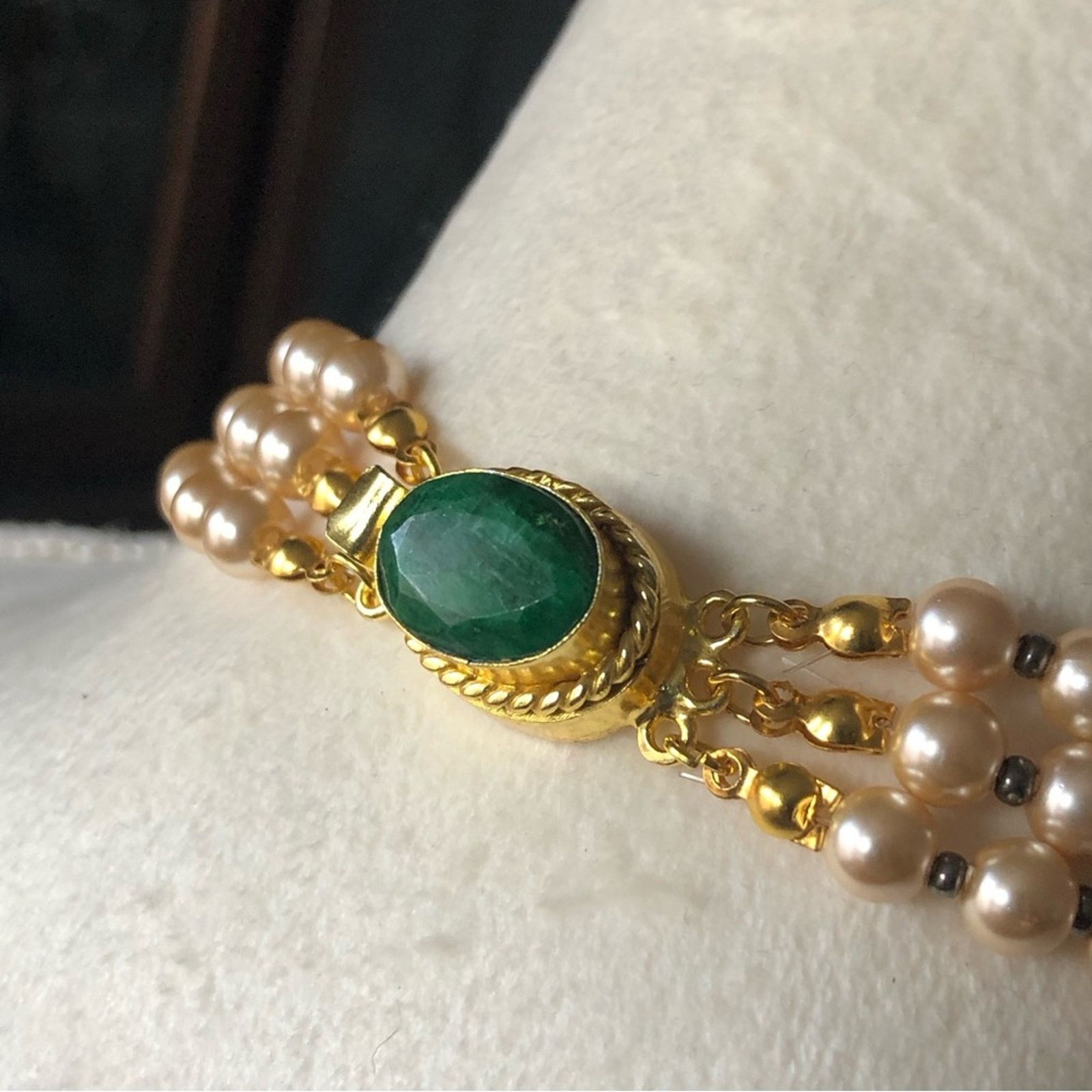 Handmade Handcrafted filigree pendant Pearl genuine emerald necklac Size ONE SIZE - 7 Thumbnail
