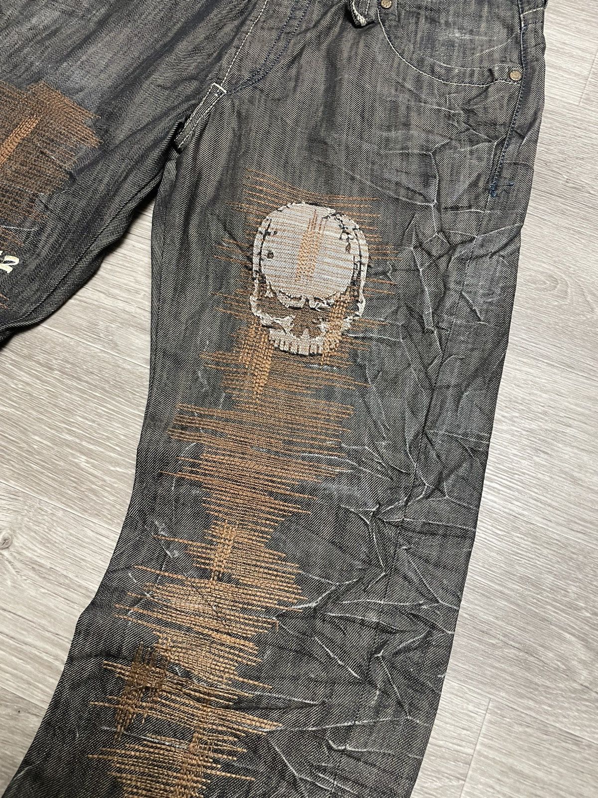 Other Vintage Mondo Distressed Skull Graphic Patchwork Jeans Denim Size US 36 / EU 52 - 8 Thumbnail