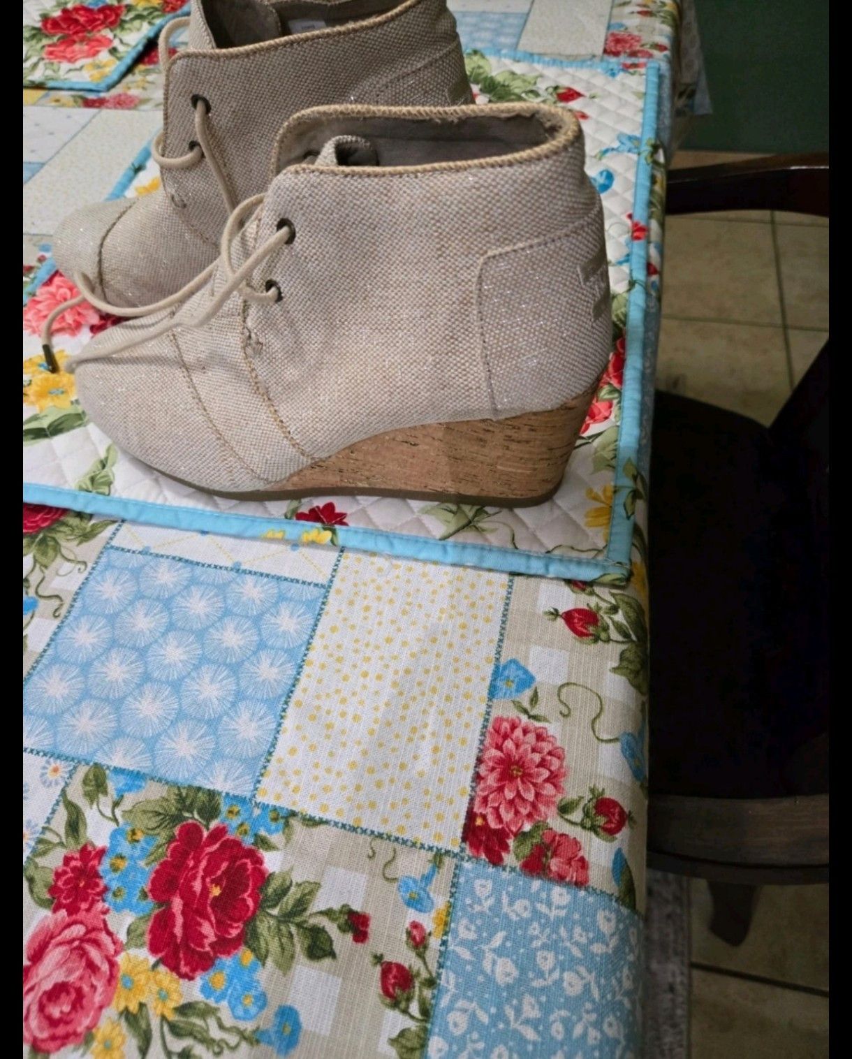 Toms TOMS Wedge Closed Toe Beige Canvas Booties Size Women's 7 Size US 7 / IT 37 - 2 Thumbnail