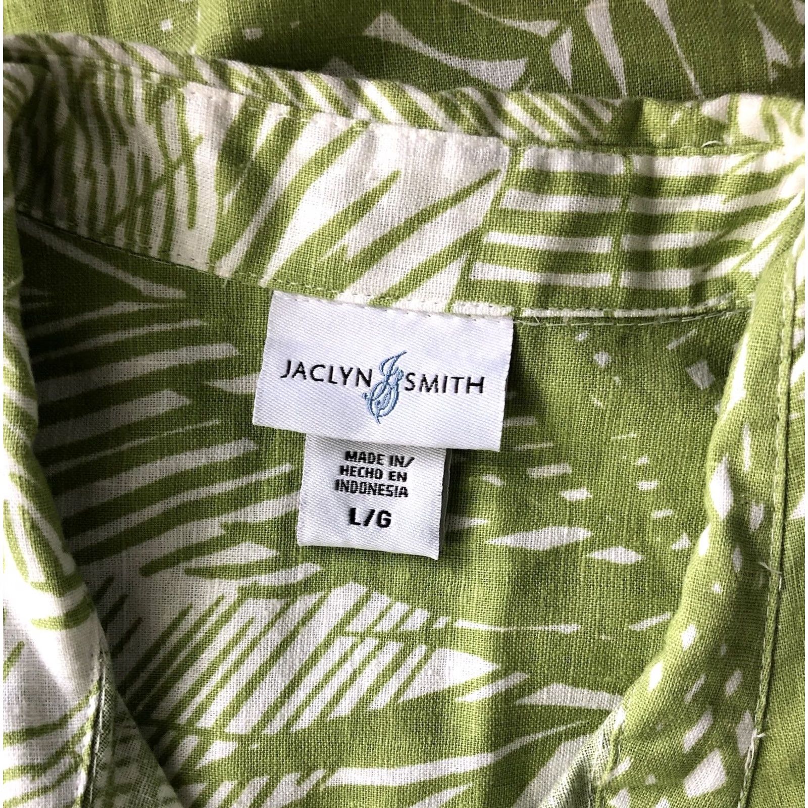 Vintage Jaclyn Smith Linen Top L Green Floral Tropical 3/4RollTab Sleeves Button Up Size L / US 10 / IT 46 - 4 Thumbnail