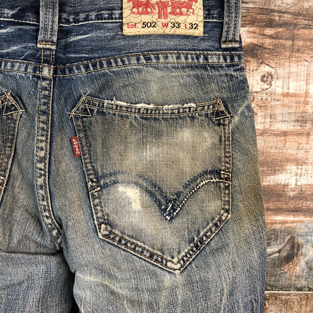 Levi's Levis 502 Blue faded ripped vintage jeans Denim Pants #A2608 Size US 33 - 21 Thumbnail