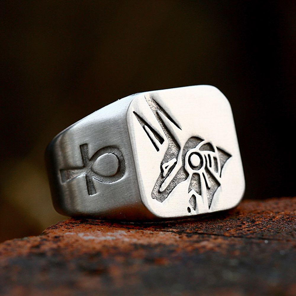 Vintage SIZE 10 Stainless Steel Egyptian Anubis Gods Horus Ring Size ONE SIZE - 1 Preview