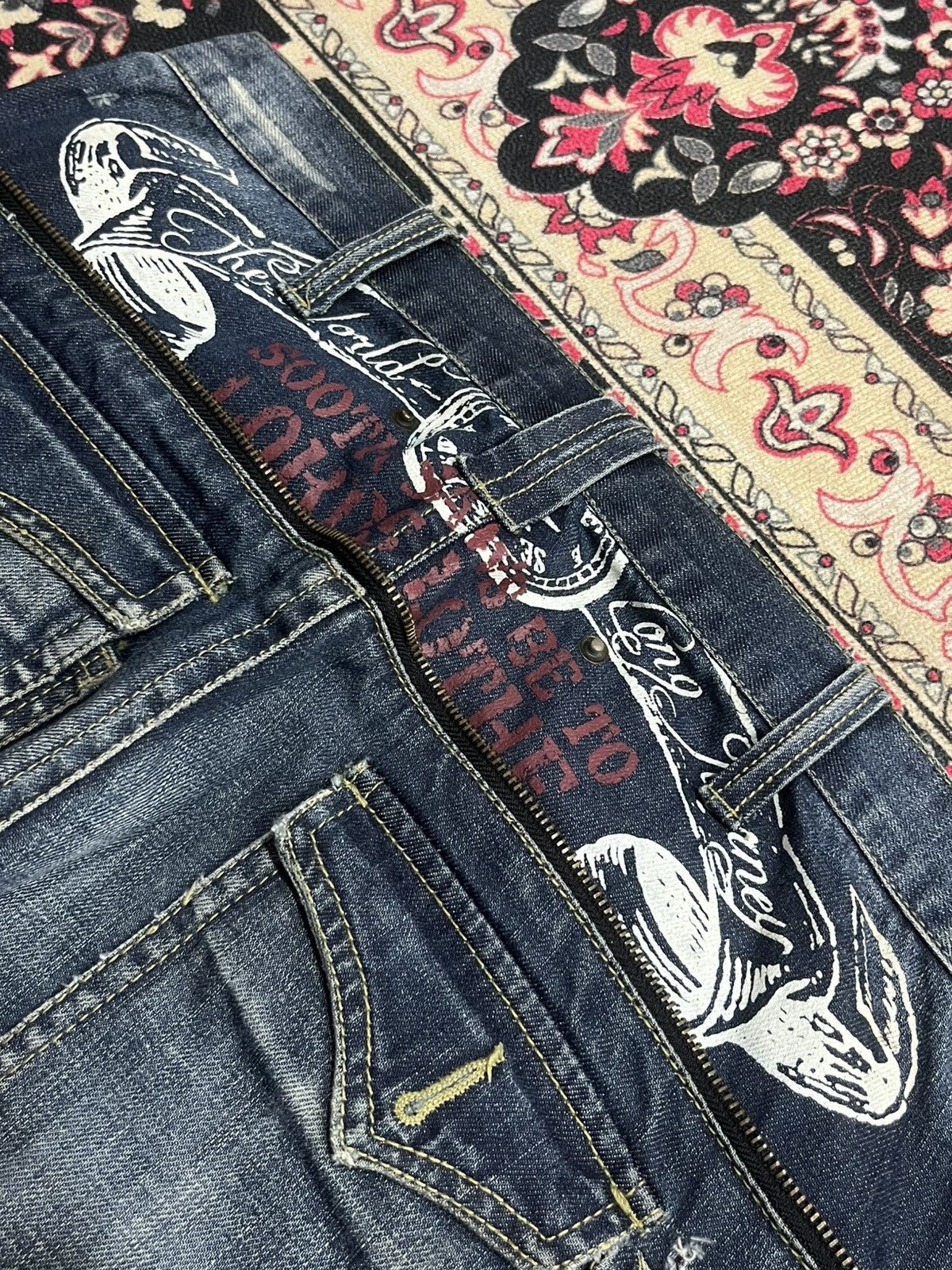 Ed Hardy Vintage Japanese Brand Amarantine Blue Washed Whisker Jeans Size US 34 / EU 50 - 8 Thumbnail