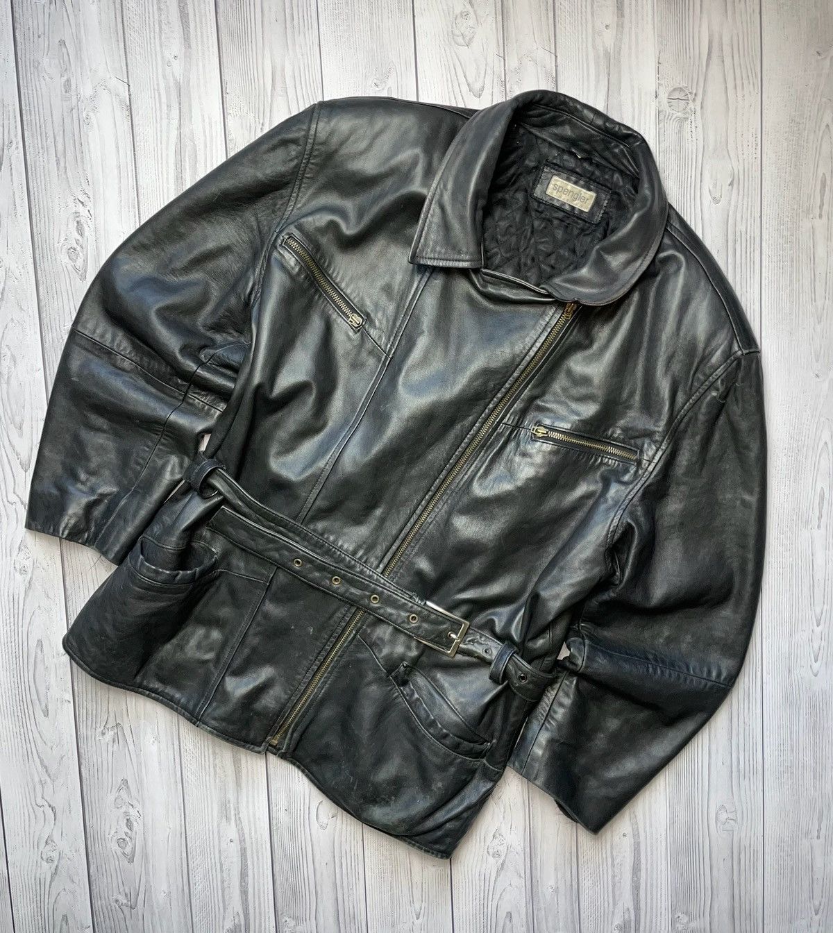 Vintage Vintage Leather jacket parka coat wit belt size M-L Size US L / EU 52-54 / 3 - 1 Thumbnail