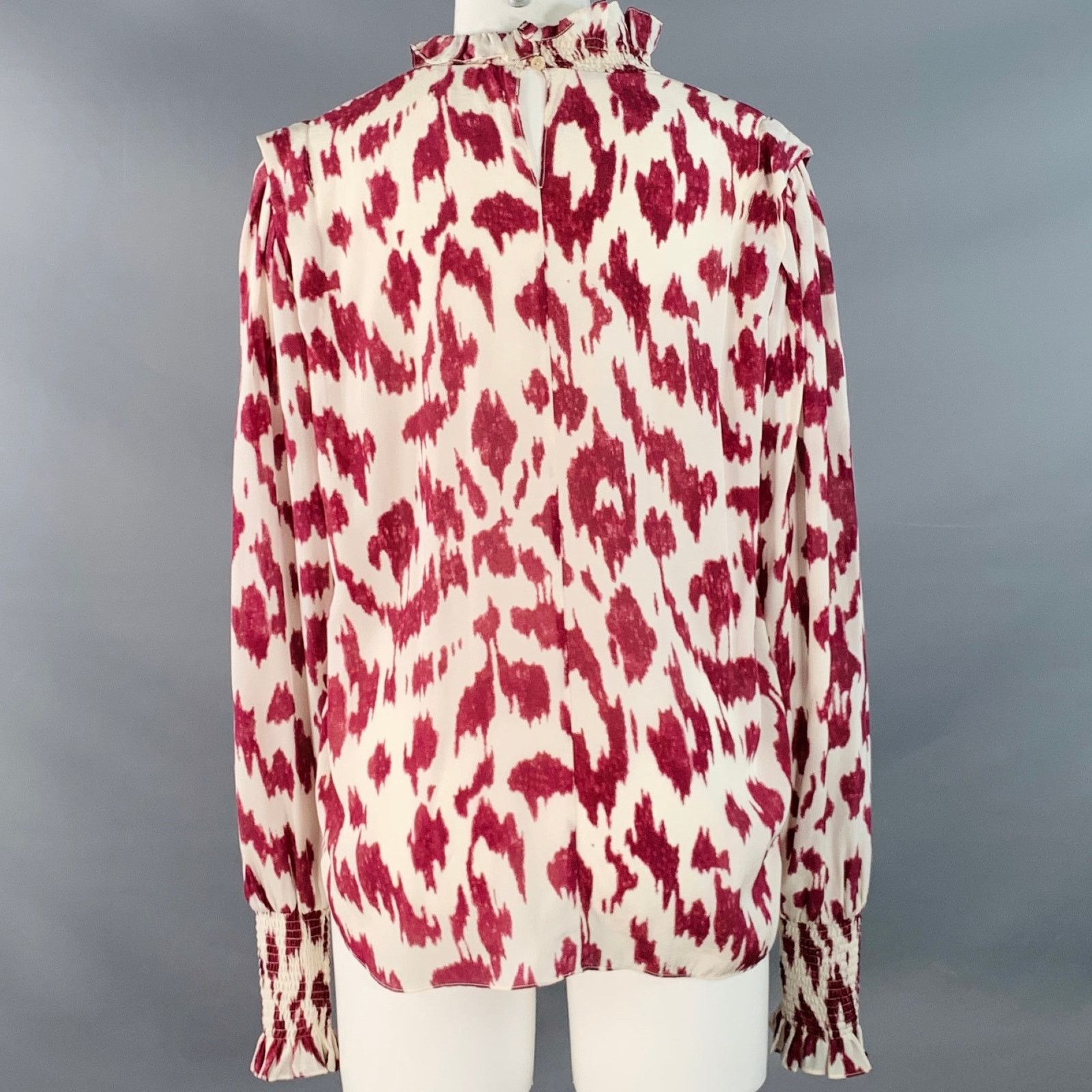 Isabel Marant Size M Yoshi White Raspberry Silk Animal Print Ruffle Blouse Size M / US 6-8 / IT 42-44 - 3 Thumbnail