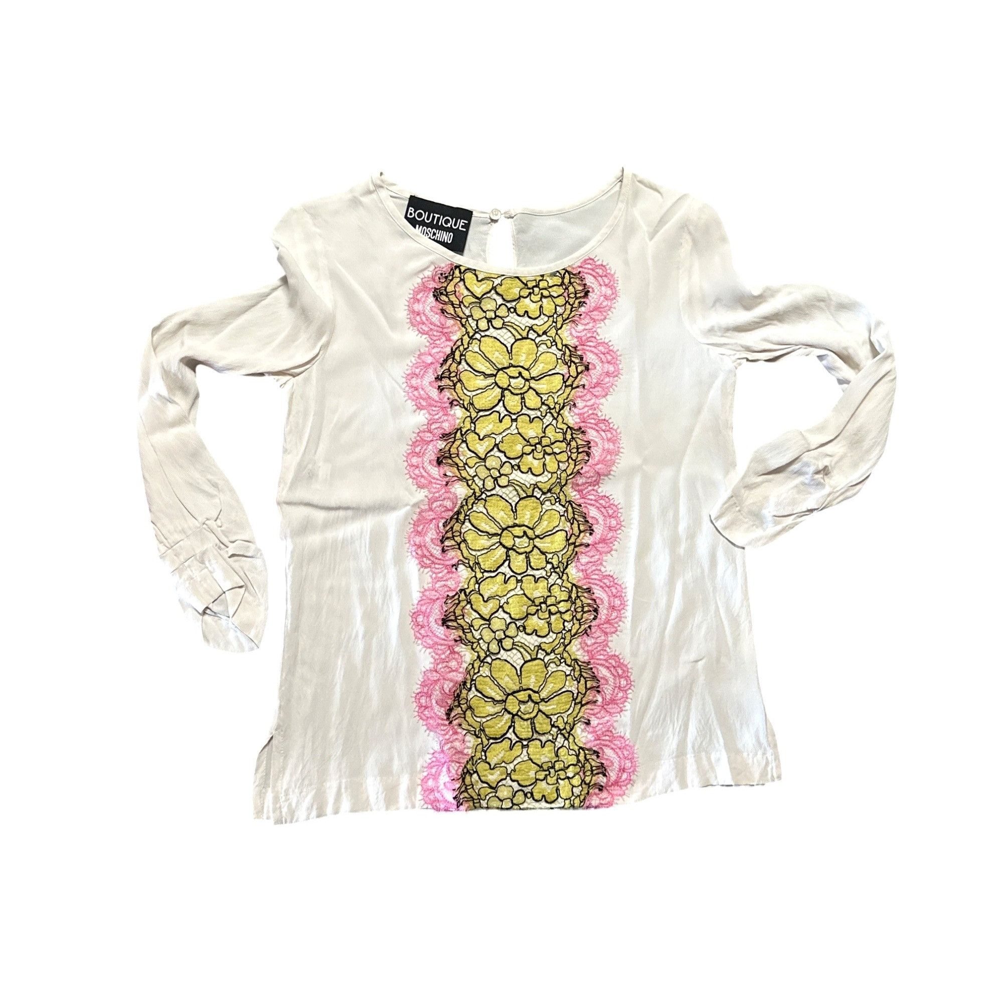 Boutique Moschino Boutique Moschino 6 White Silk Blend Blouse Floral Lace Embr Size M / US 6-8 / IT 42-44 - 12 Thumbnail