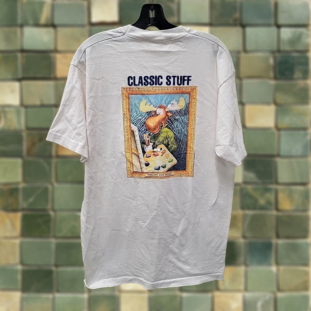 Fruit Of The Loom Vintage 90s Rocky and Bullwinkle Cartoon Shirt Van Moose Art Tee Parody Size US XL / EU 56 / 4 - 1 Thumbnail