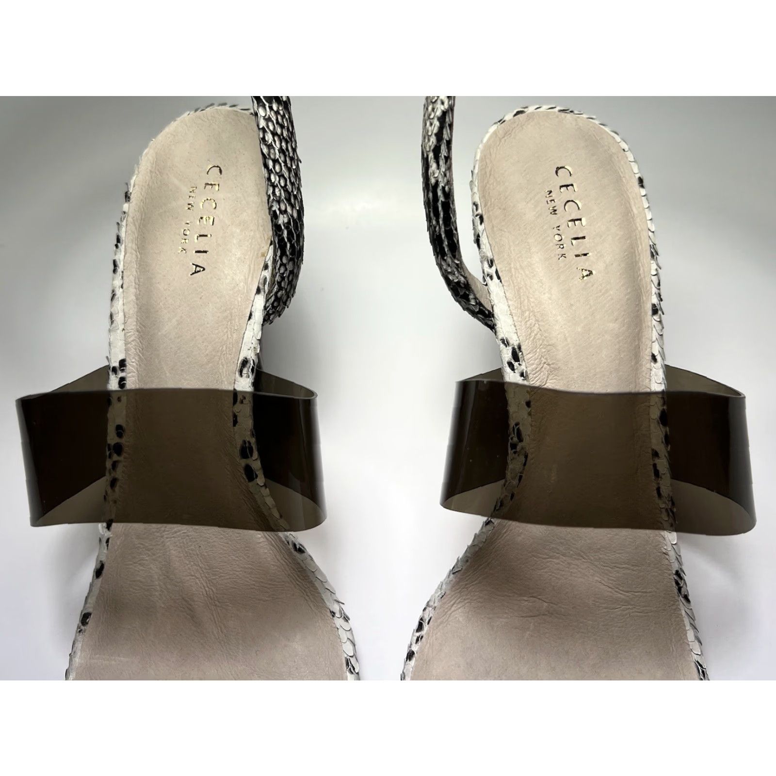 Vintage Cecelia New York Sabrina Ankle Wrap Sandal Black White Snake Embossed 10 Women Heel Strappy Leather Synthetic Snake 90s? Size US 10 / IT 40 - 4 Thumbnail