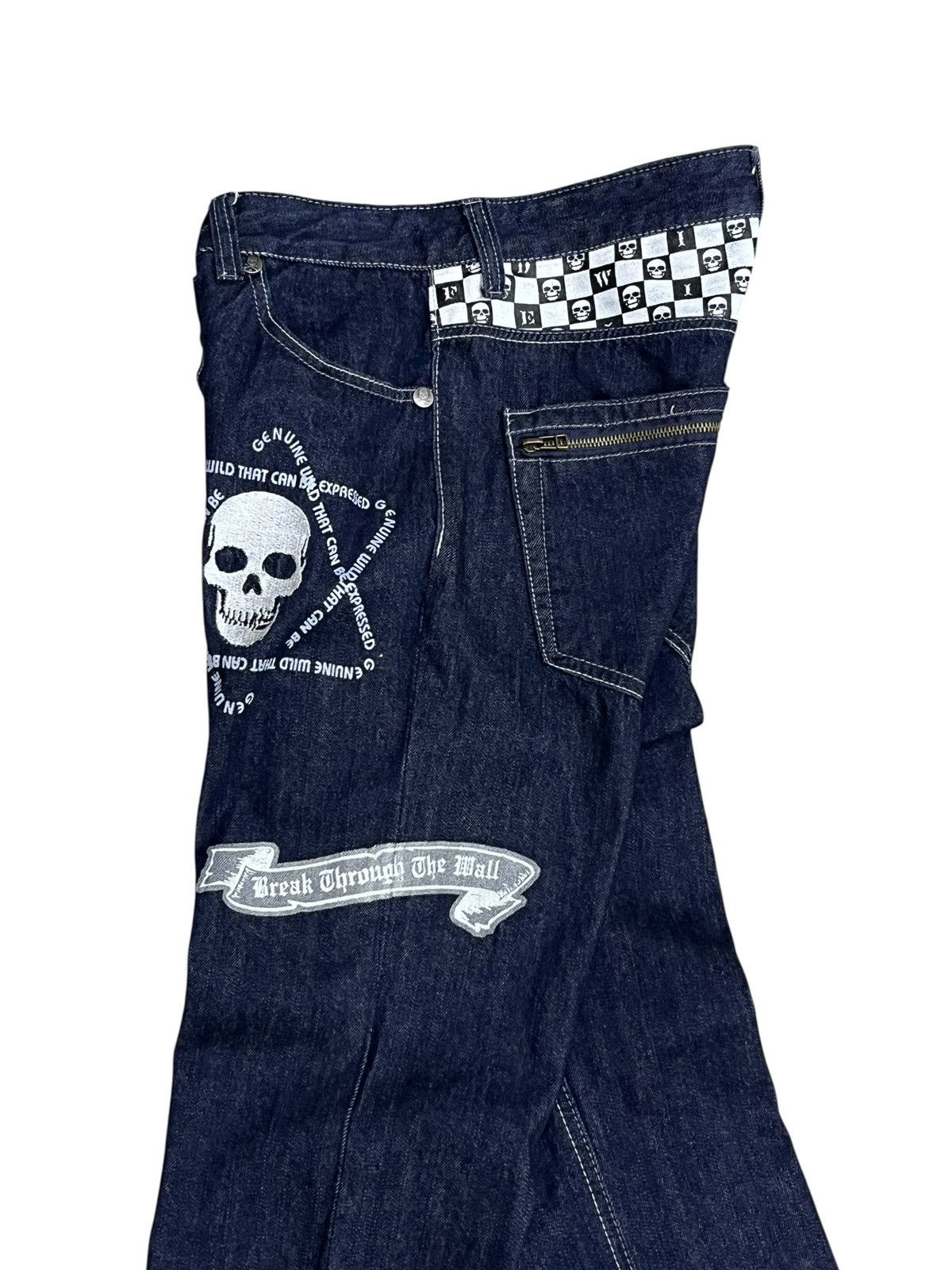 Japanese Brand FYE🔥WILD LIFE Punk Skull Embroidered Punk Denim L 31” Size US 31 - 6 Thumbnail