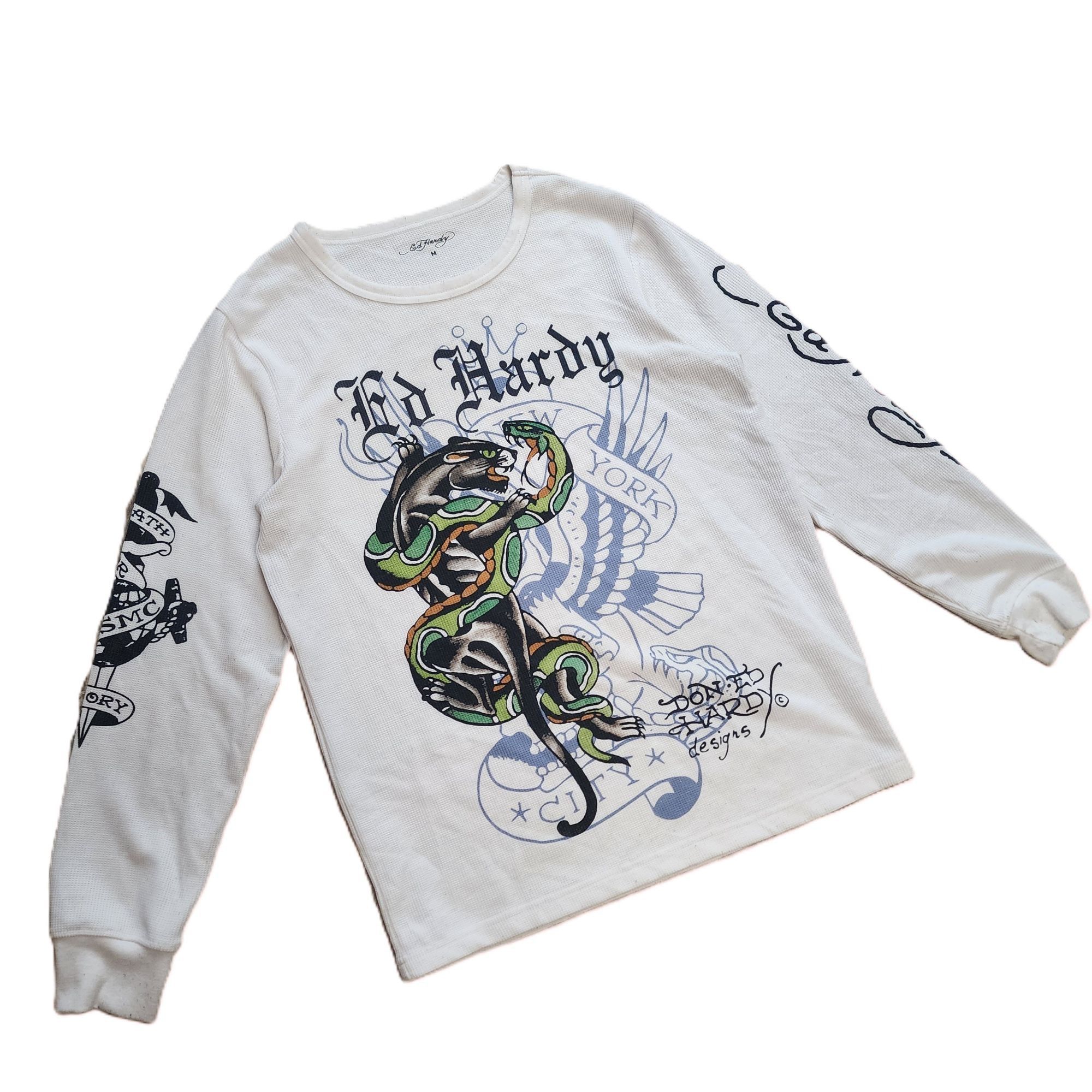 Ed Hardy Ed Hardy White Long Sleeve Thermal Graphic t-shirt Size US M / EU 48-50 / 2 - 11 Thumbnail