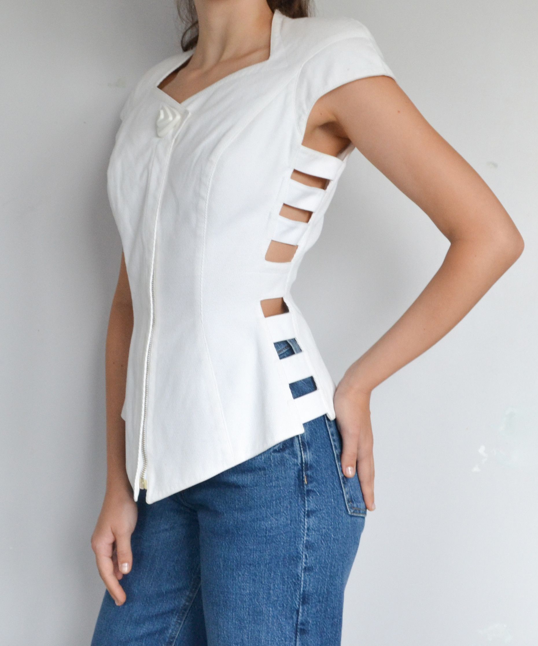 Thierry Mugler THIERRY MUGLER Corset Jacket Top Set Vest Skirt 90s White Size M / US 6-8 / IT 42-44 - 7 Thumbnail