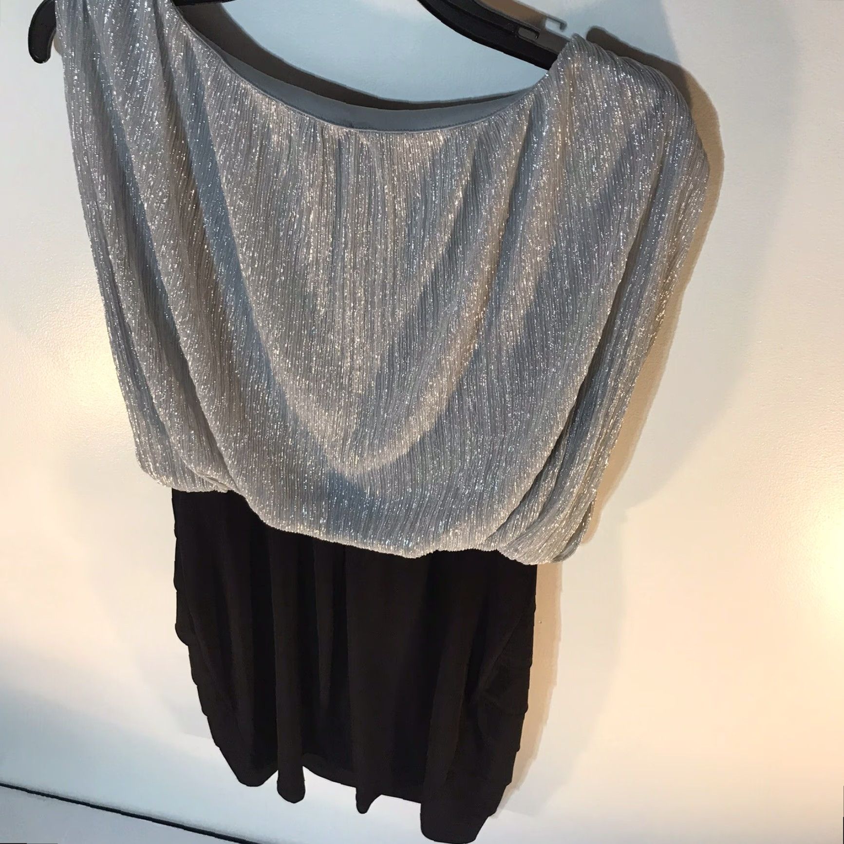 Vintage Enfocus Studio Layered Fitted Dress Womens Size 12 Silver Black Metallic Sheath Sleeveless Size XL / US 12-14 / IT 48-50 - 4 Thumbnail