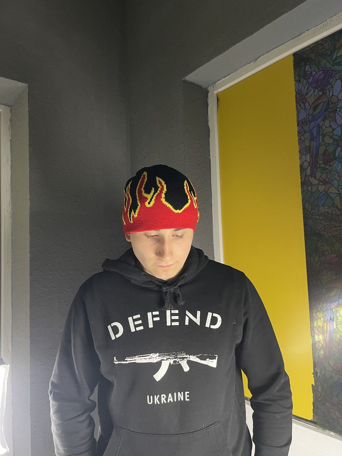 Japanese Brand × Vintage Y2K Fire Flames Beanie Hat Size ONE SIZE - 1 Thumbnail
