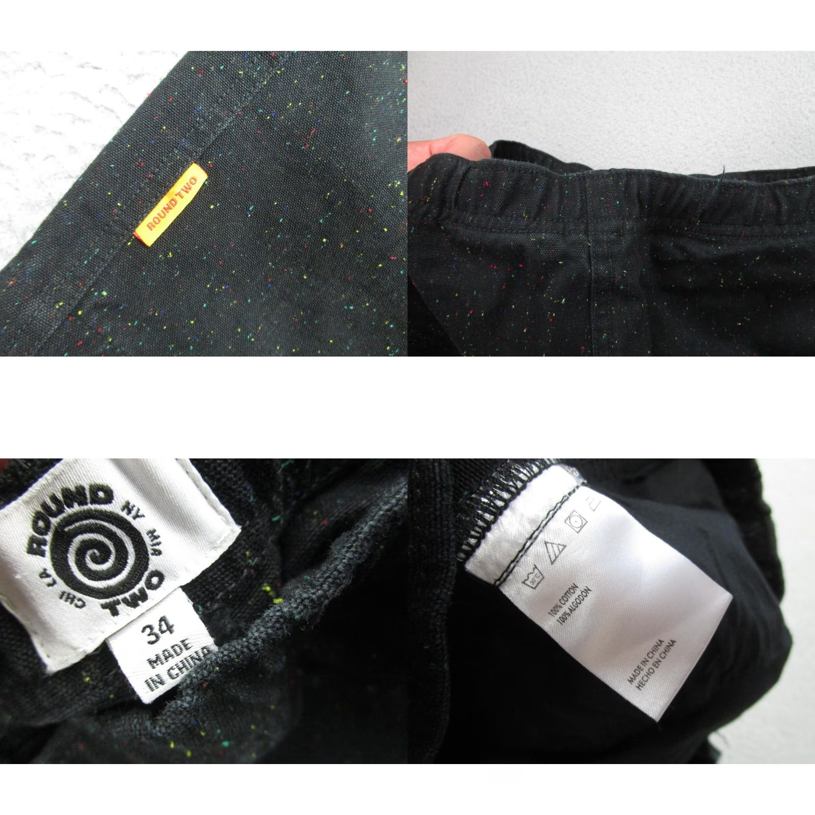 Round Two VINTAGE Round Two Mens Shorts Chino 34 Black Confetti Cotton Elastic Waist Zip Pocket 34 Mens Black Confetti Speckle Size US 34 / EU 50 - 8 Thumbnail