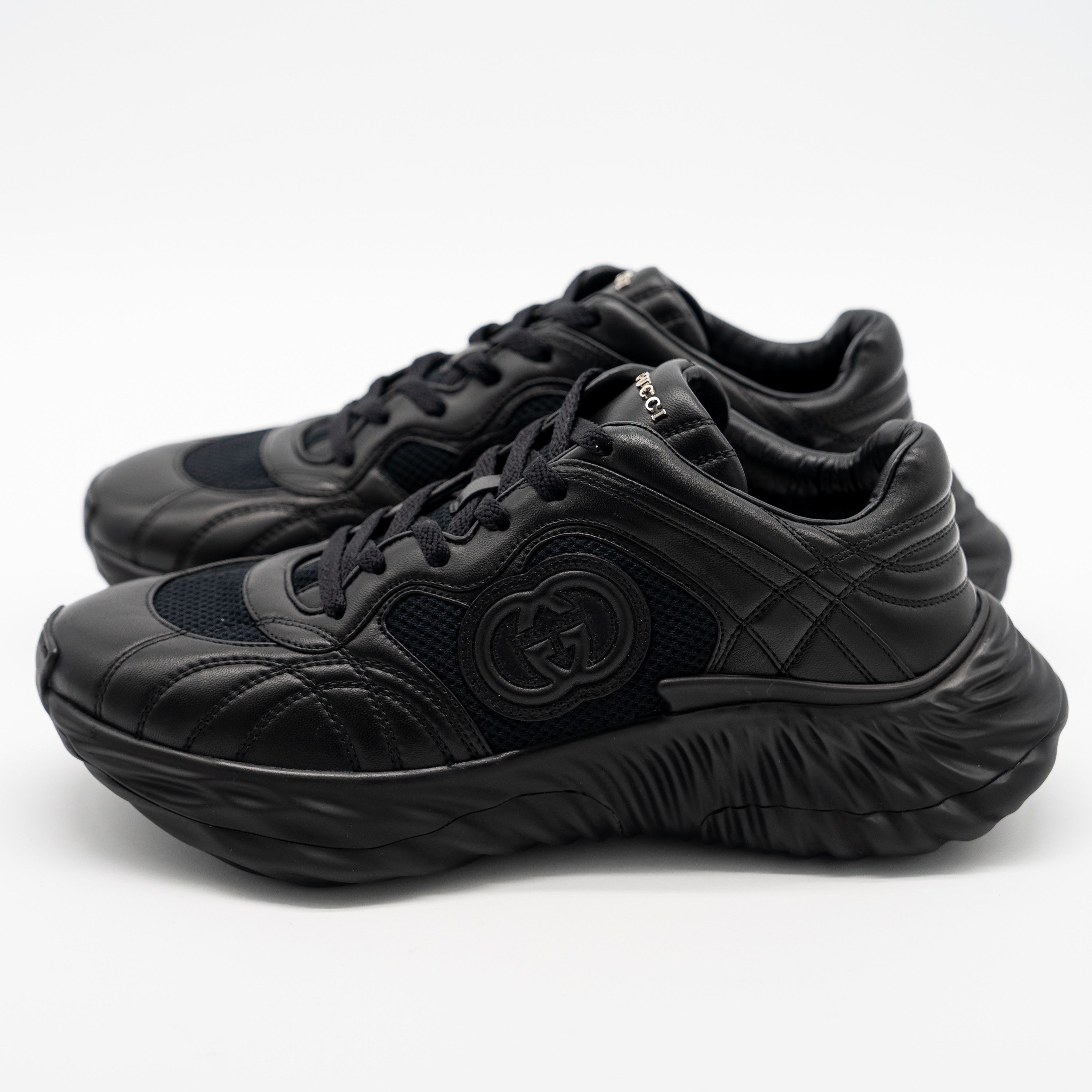Gucci 40G 10 US Gucci Ripple Sneakers Triple Black Leather GG Size US 10 / IT 40 - 4 Thumbnail