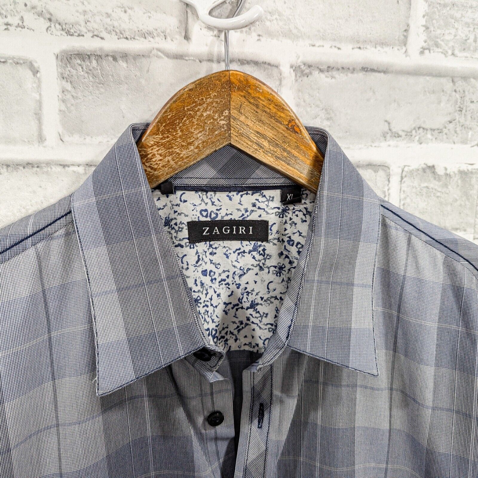 ZAGIRI ZAGIRI Men's Button up Shirt Long Sleeve in Gray Plaid Size US XL / EU 56 / 4 - 3 Thumbnail