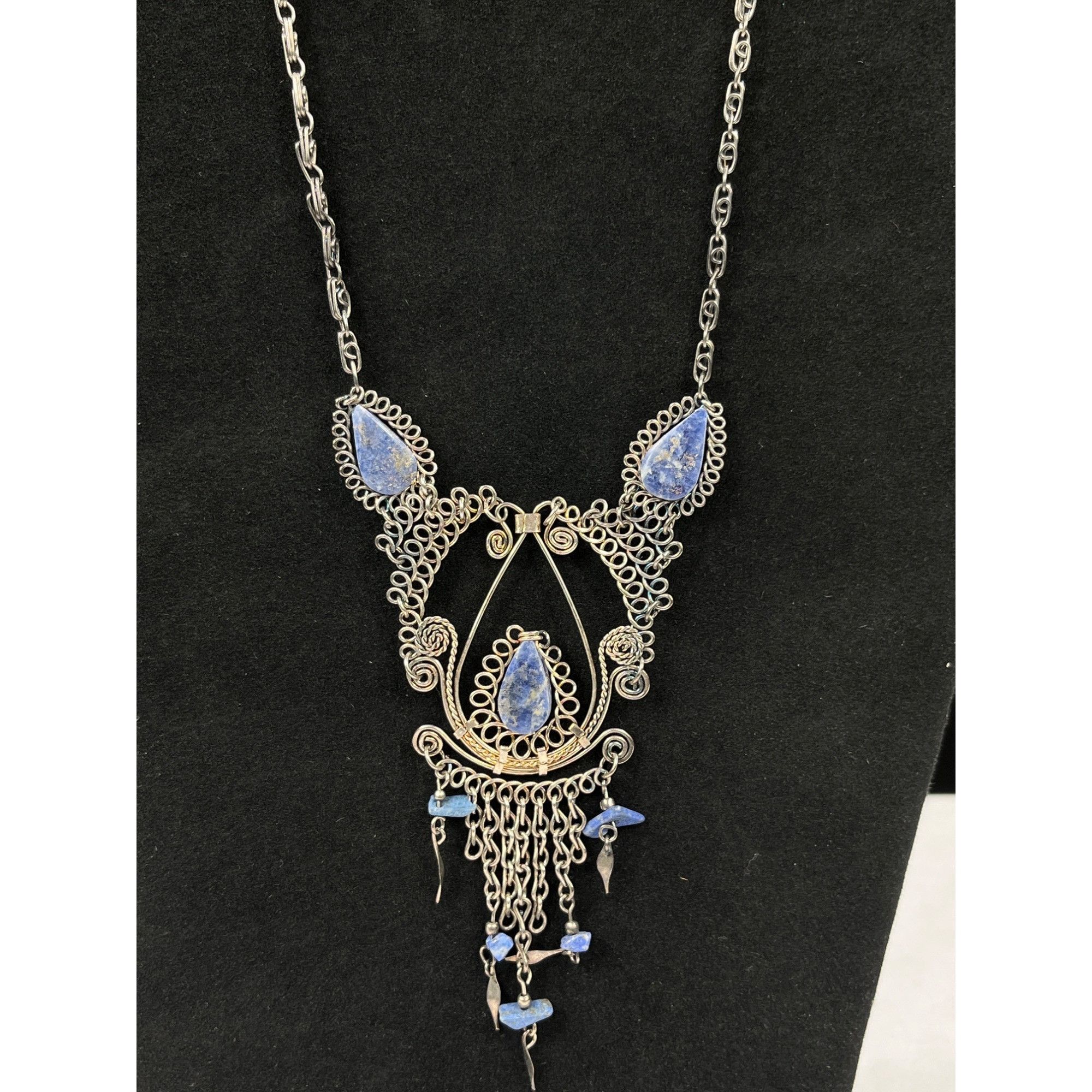 Vintage Vintage SKU 7859 Silver Chain Necklace With Blue Stone Filig Size ONE SIZE - 2 Thumbnail