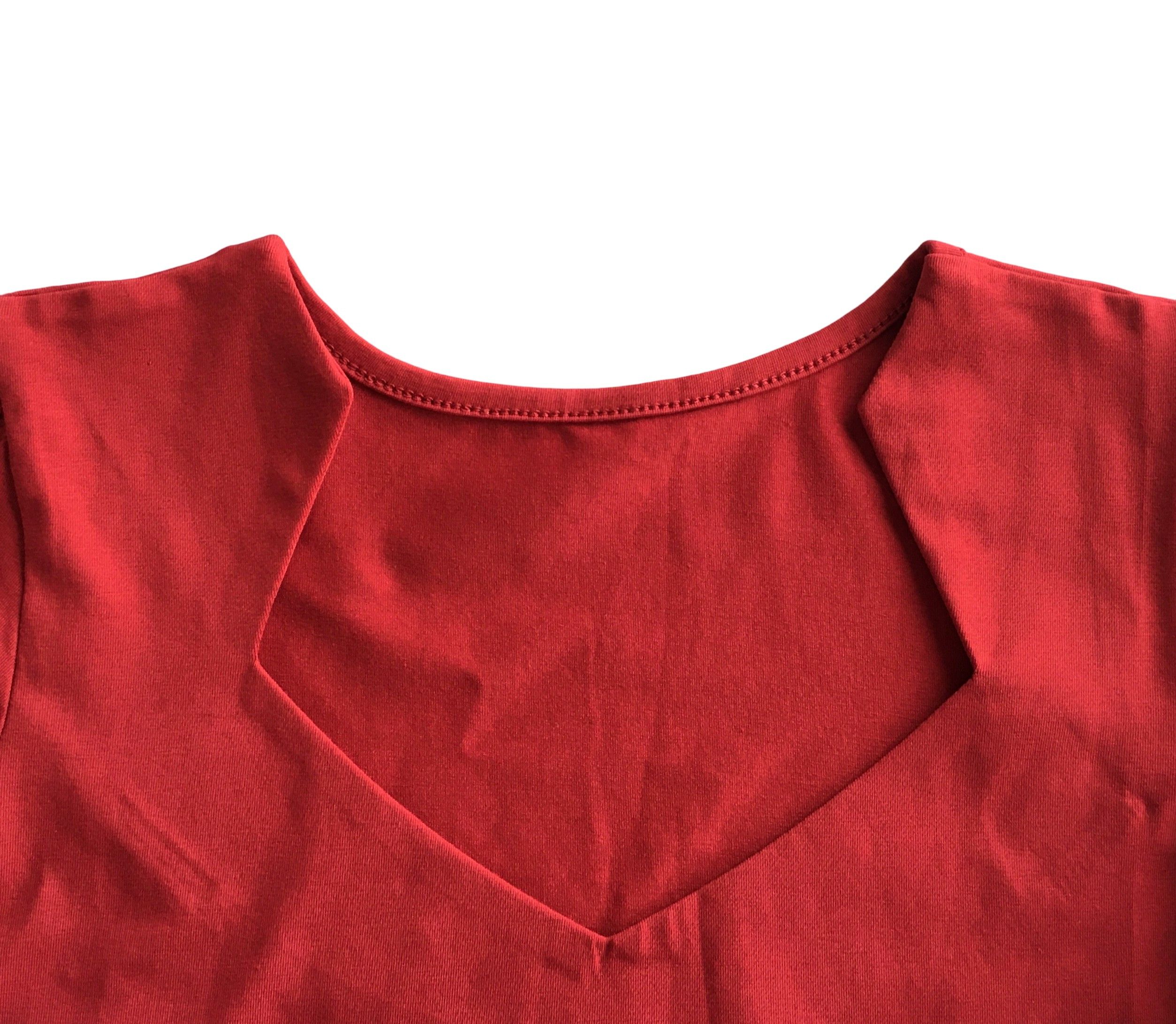 Other 50's Vintage Top V Neck Short Sleeve Fitted Tee Red Size XXL / US 16-18 / IT 52-54 - 2 Thumbnail