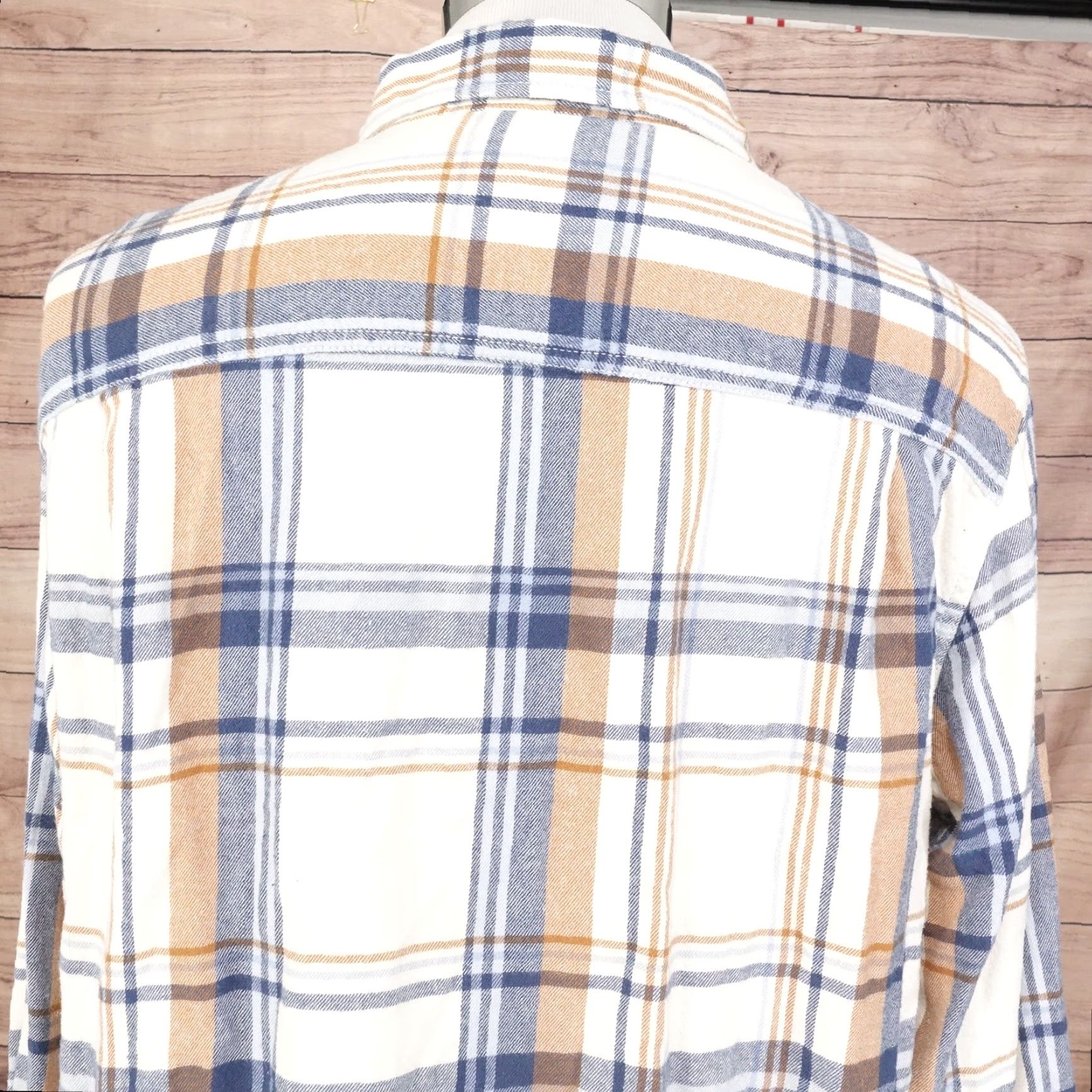 George George Men's XL Flannel Shirt Blue Tan White Plaid Button-Up Long Sleeve Casual Office Warm Corduroy Size US XL / EU 56 / 4 - 5 Thumbnail