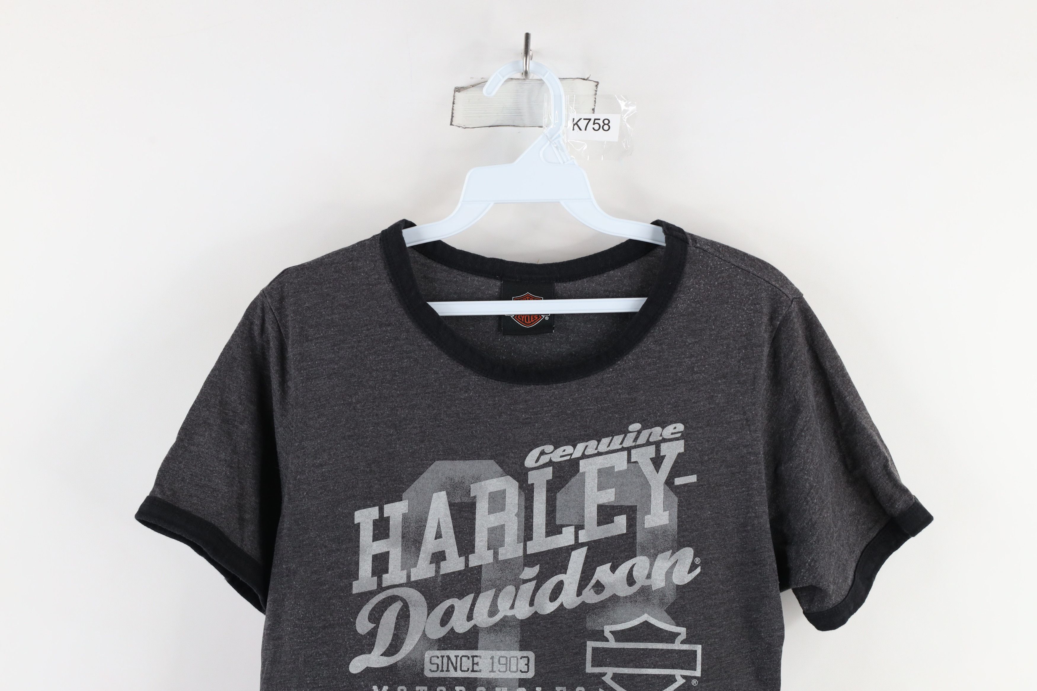 Harley Davidson × Vintage Vintage Y2K Harley Davidson Spell Out Ringer T-Shirt Gray Size L / US 10 / IT 46 - 2 Thumbnail