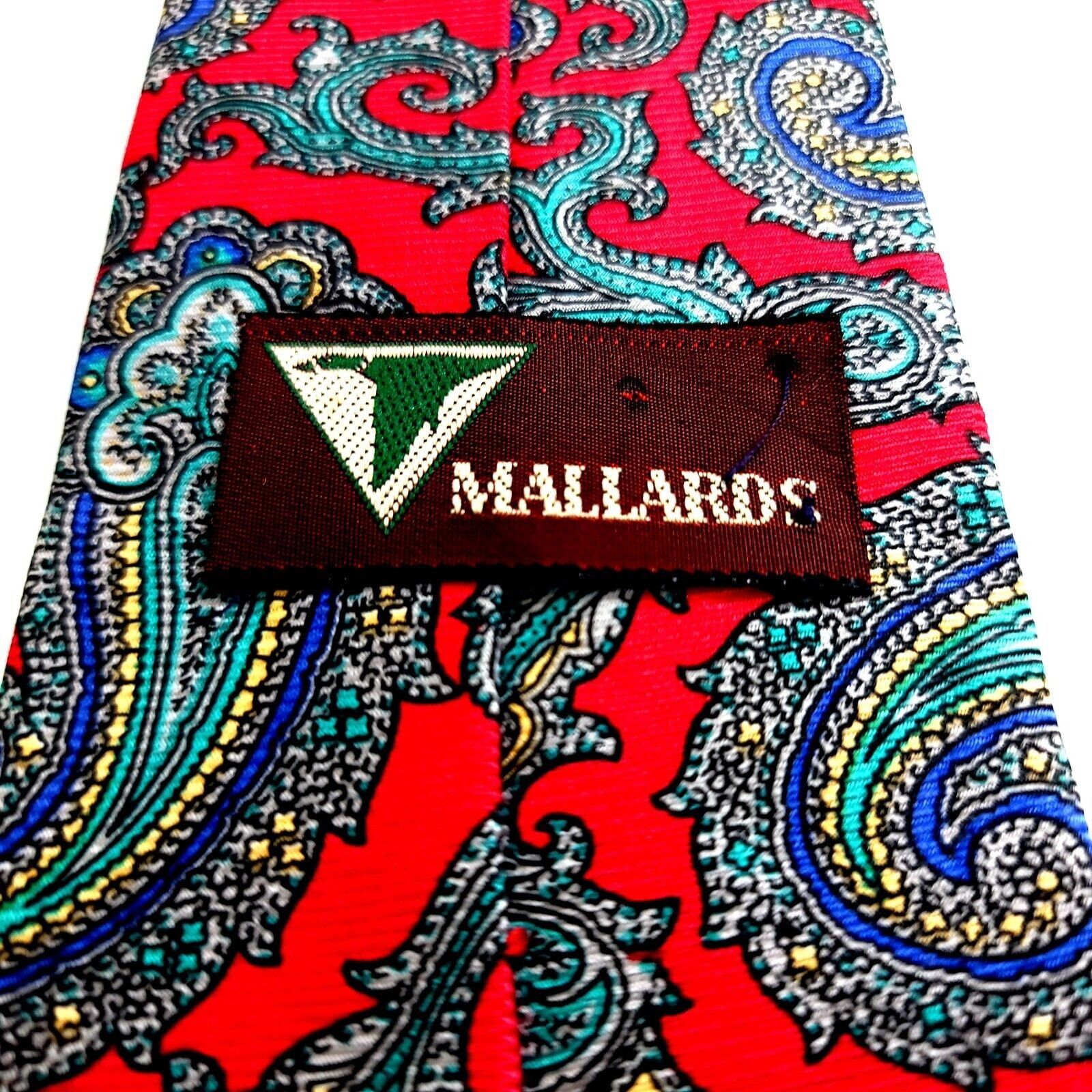 Designer Mallards Red Teal Baroque Floral Jacquard Print Silk Tie Size ONE SIZE - 3 Thumbnail