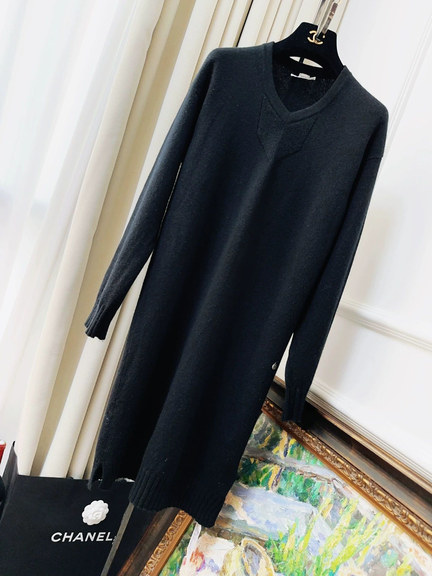 Hermes Hermes Black V-Neck Knit Dress - dmc Size US M / EU 48-50 / 2 - 1 Thumbnail