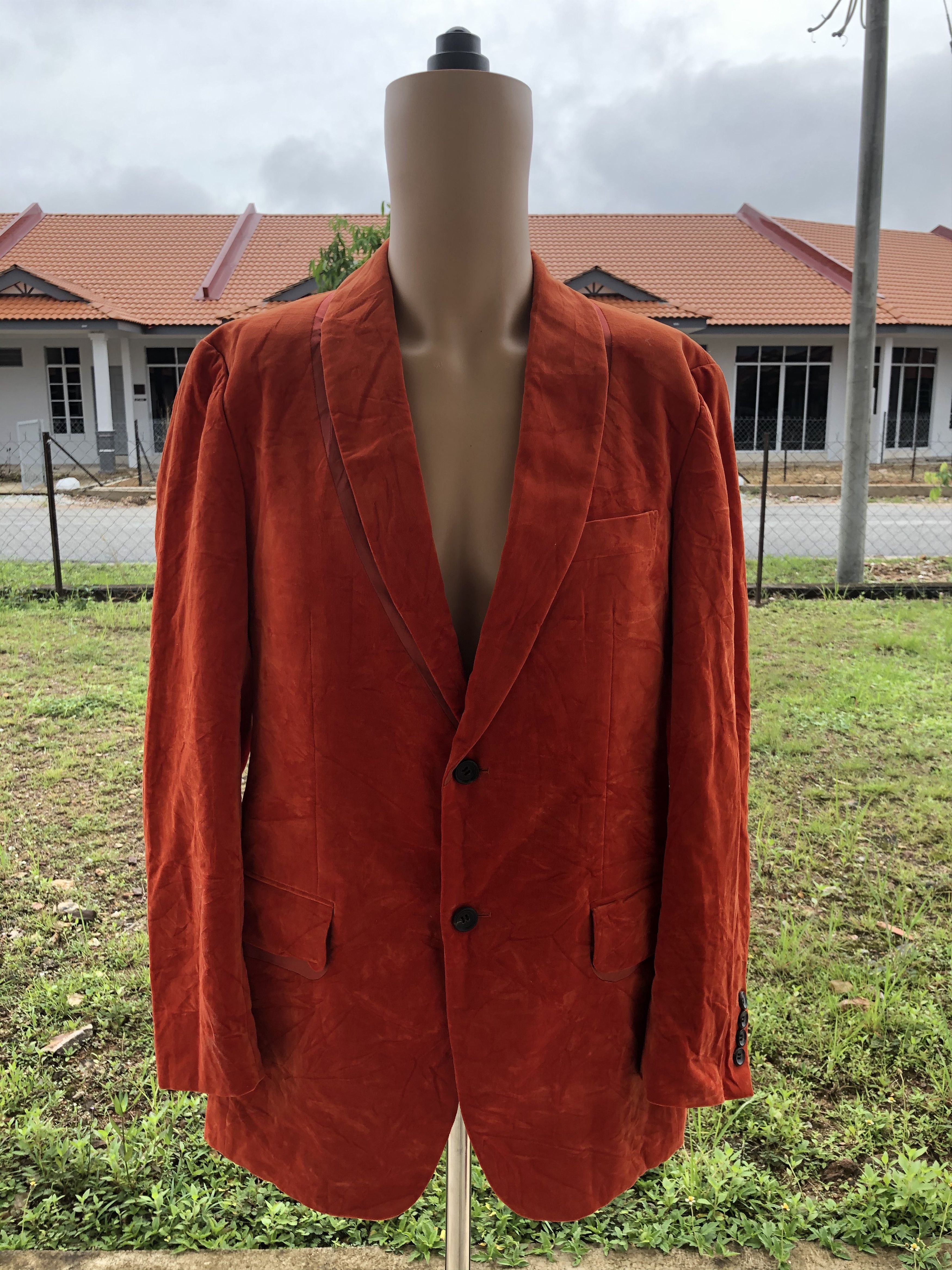 Issey Miyake Issey Miyake Orange Crushed Velvet Blazer Jacket Size US L / EU 52-54 / 3 - 1 Thumbnail
