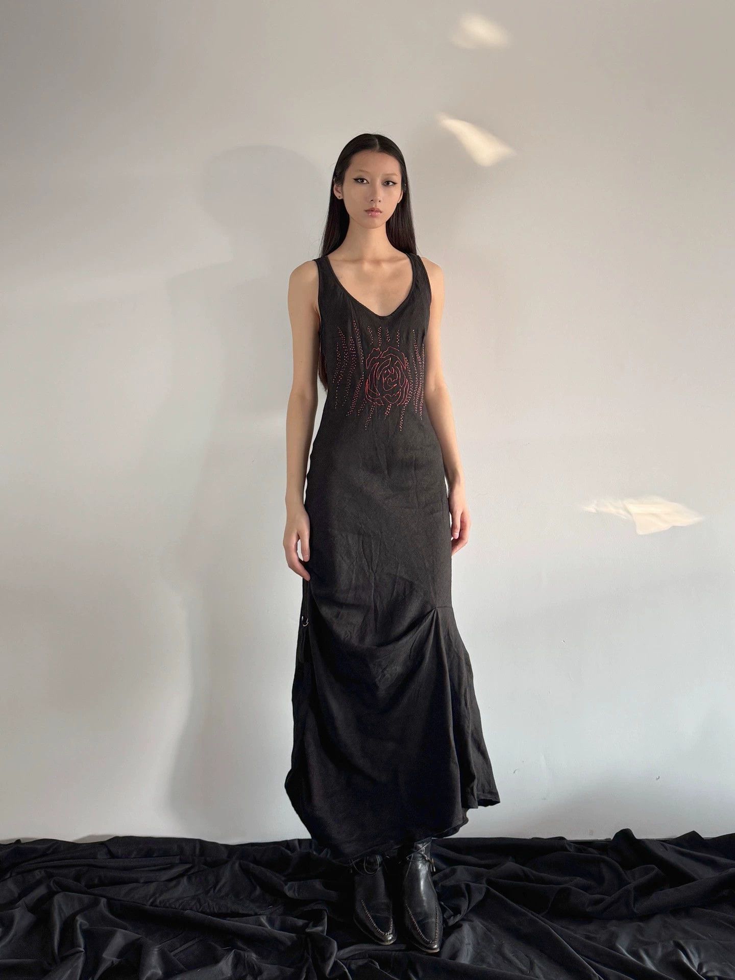 Vintage Vtg Archive Sleeveless Elastic Print Slim Irreg Hem Dress 36 Size XS / US 0-2 / IT 36-38 - 1 Thumbnail